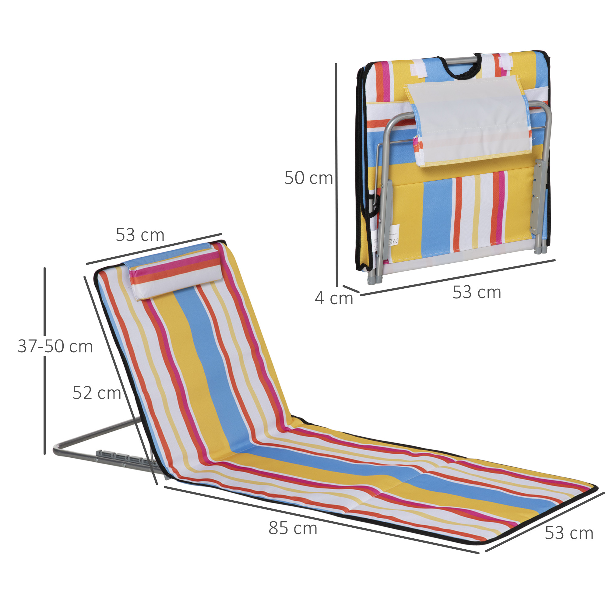  Set 2 sezlonguri de Plaja Rabatabile cu Spatar Reglabil si Tetiera, 53x124x35-45 cm, Multicolor [2]