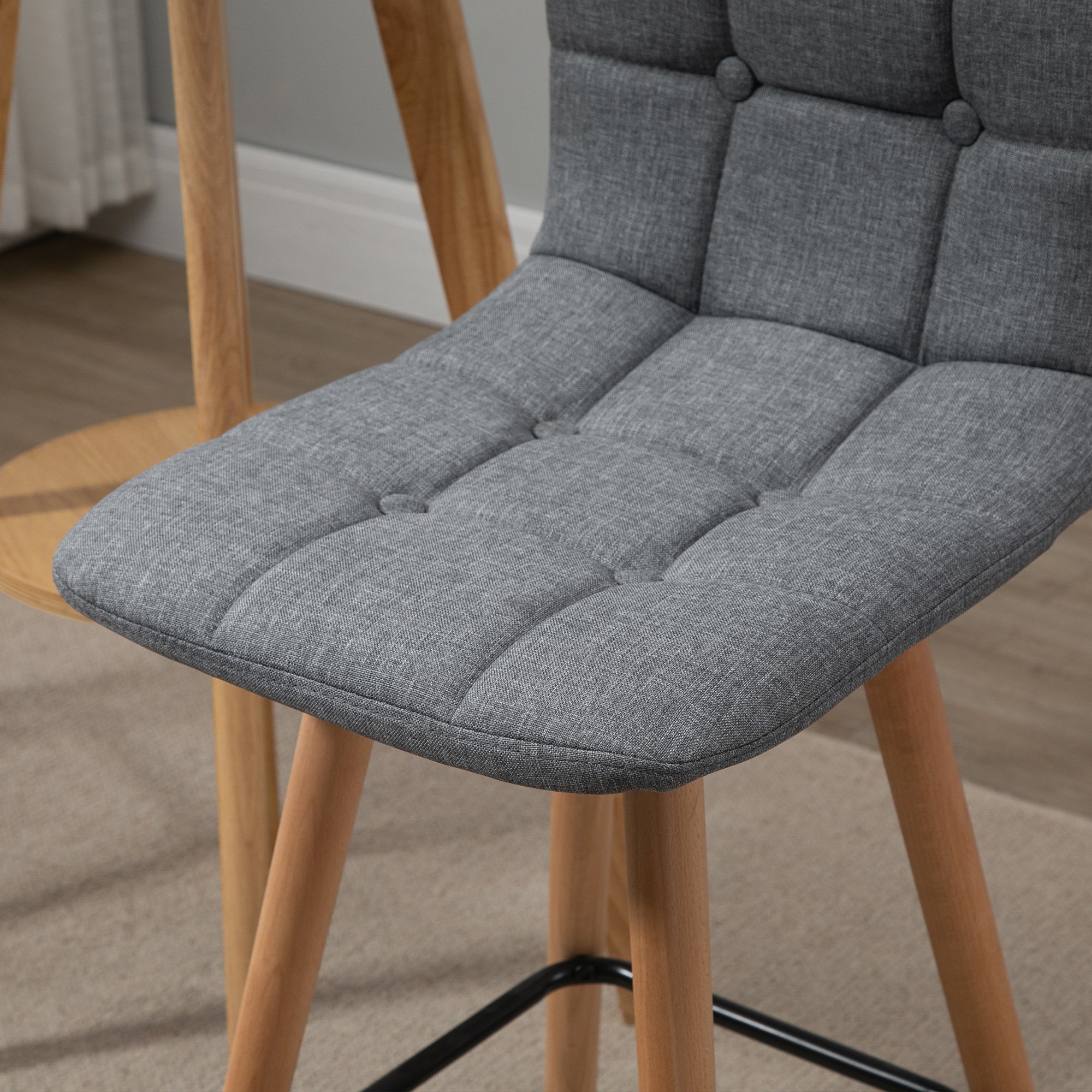  Set 2 Taburete de Bar Capitonate Suport pentru Picioare si Spatar Tesatura si Lemn [7]