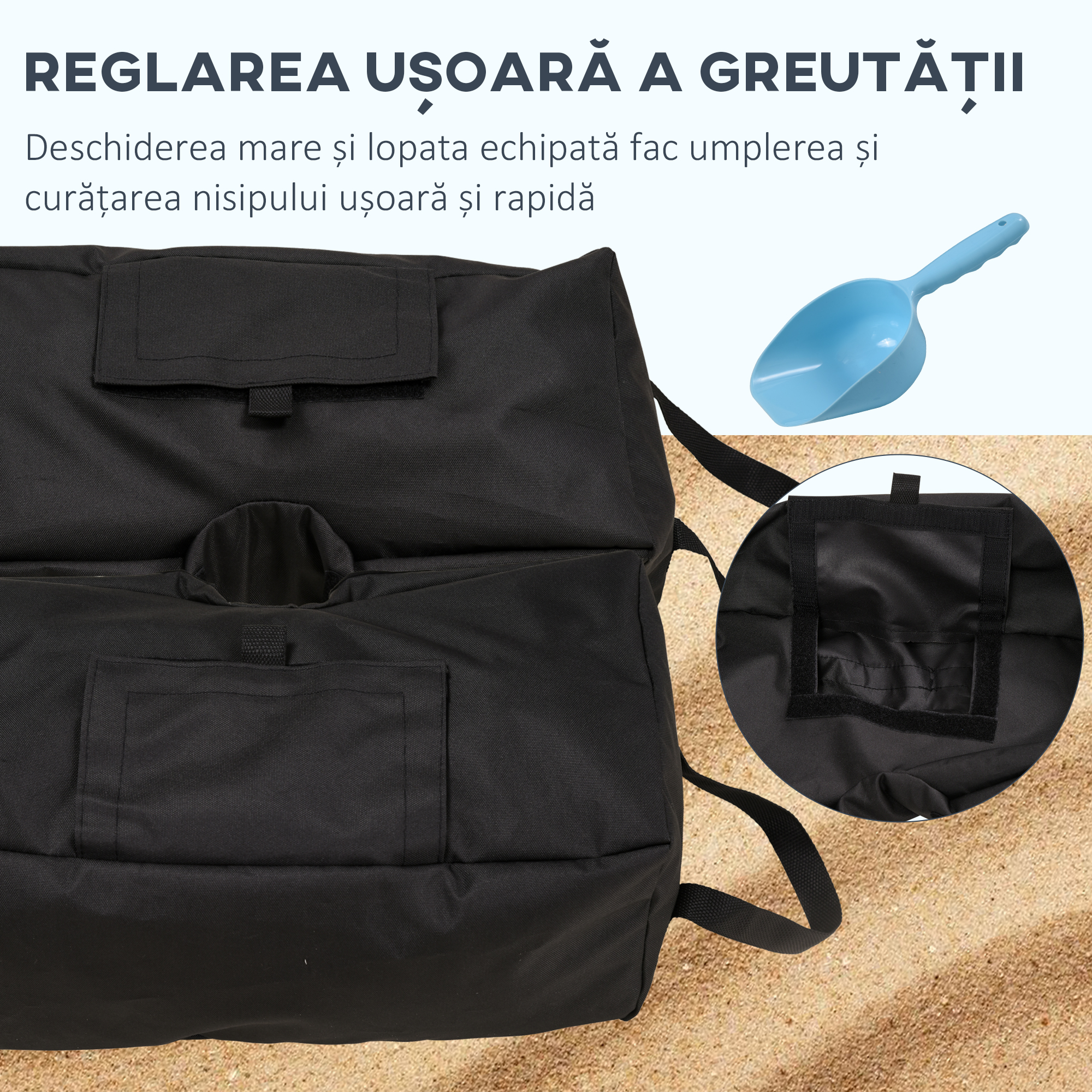  Baza pentru Umbrela, Sac Umplut cu 50 kg de Nisip, Din Plastic si Material Oxford, 50x25x18 cm, Negru [5]