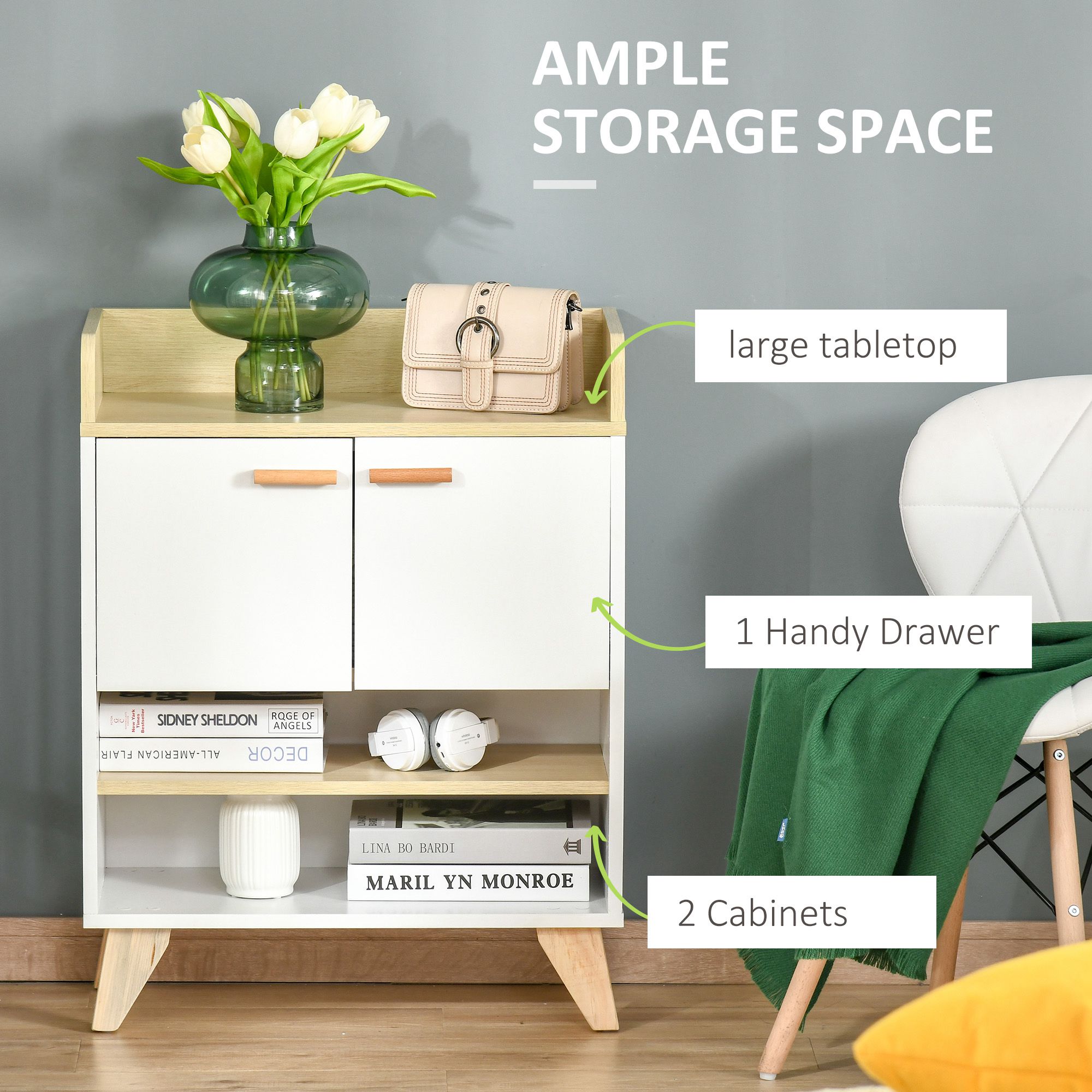  Mobilier multifunctional cu dulap cu 2 usi si compartimente deschise, din lemn, alb [3]