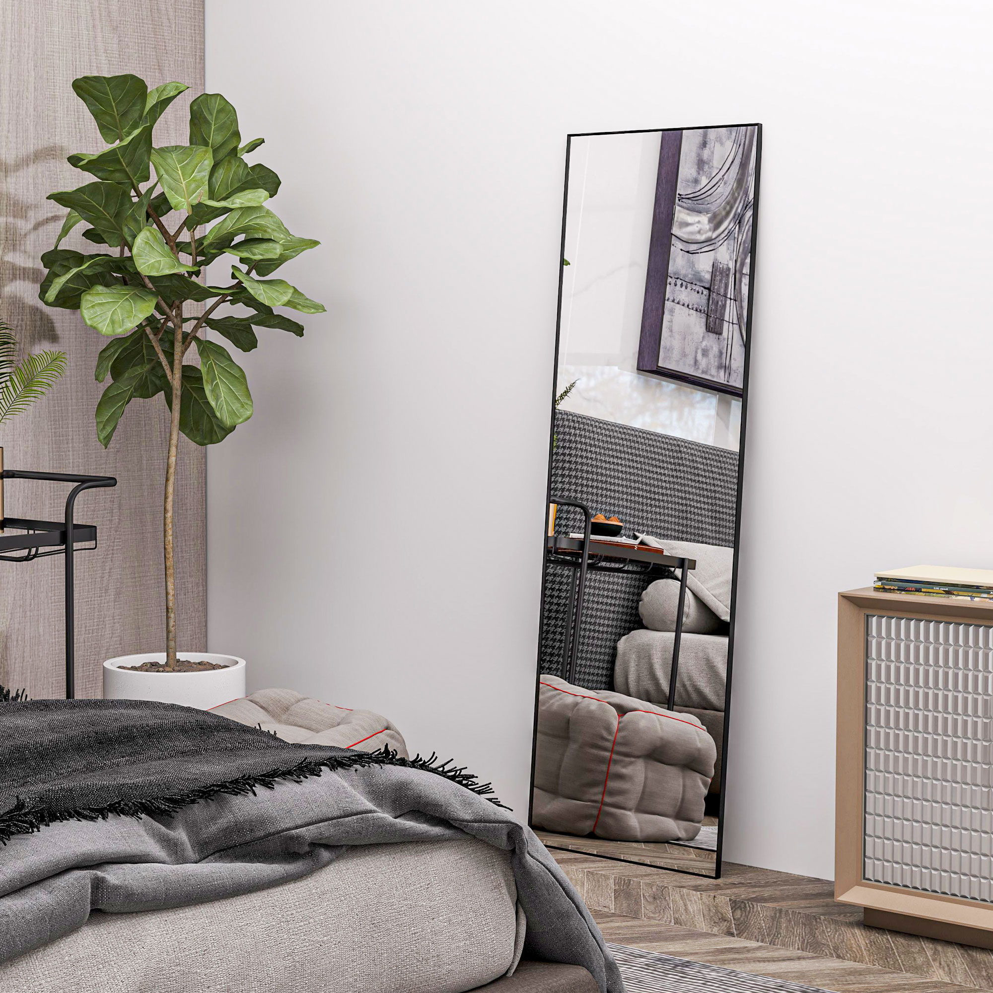  Oglinda inalta de Podea sau Perete pentru Dormitor si Camera de zi, 40x4x150 cm, Negru [7]