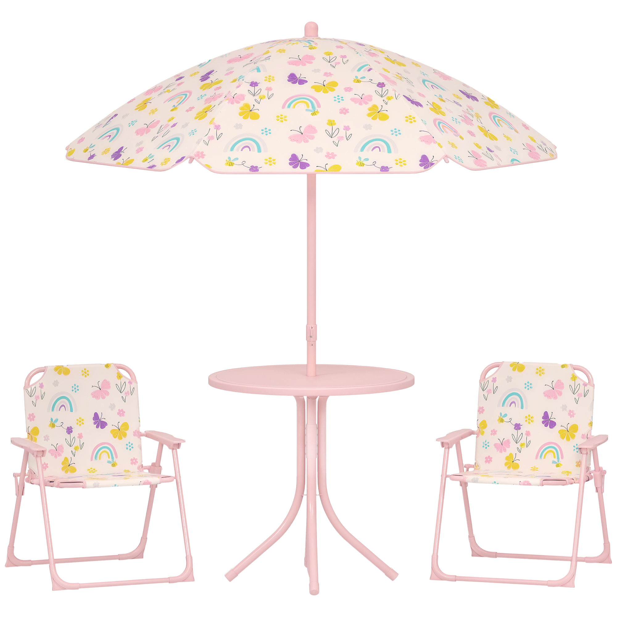 Gradina & balcon -  Set de Mobilier de Gradina din 4 Piese cu Masa, Scaune si Umbrela de Soare Reglabila, 50xΦ49,5 cm, Roz