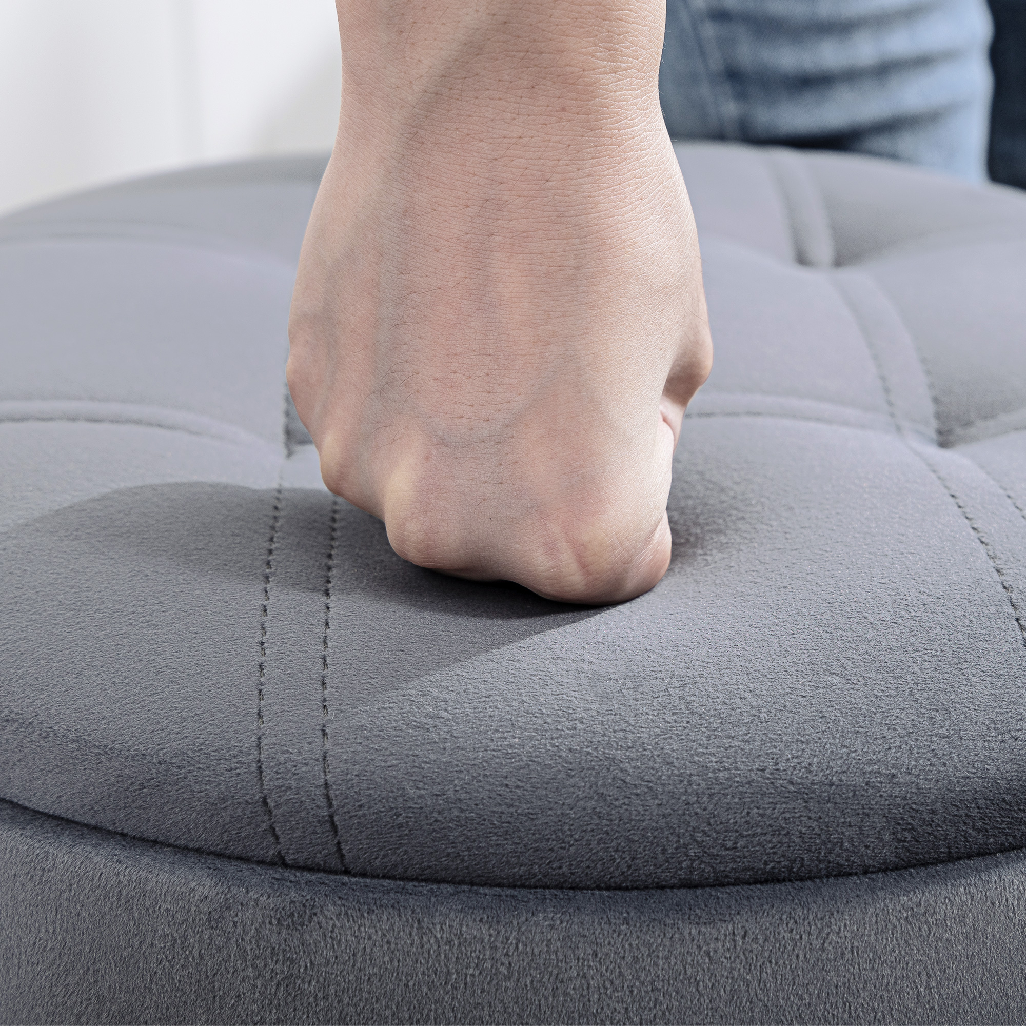  Scaun de Bar cu inaltime Reglabila si Compartiment Ascuns, sezut Rotativ tapitat Fara Spatar, Gri [8]