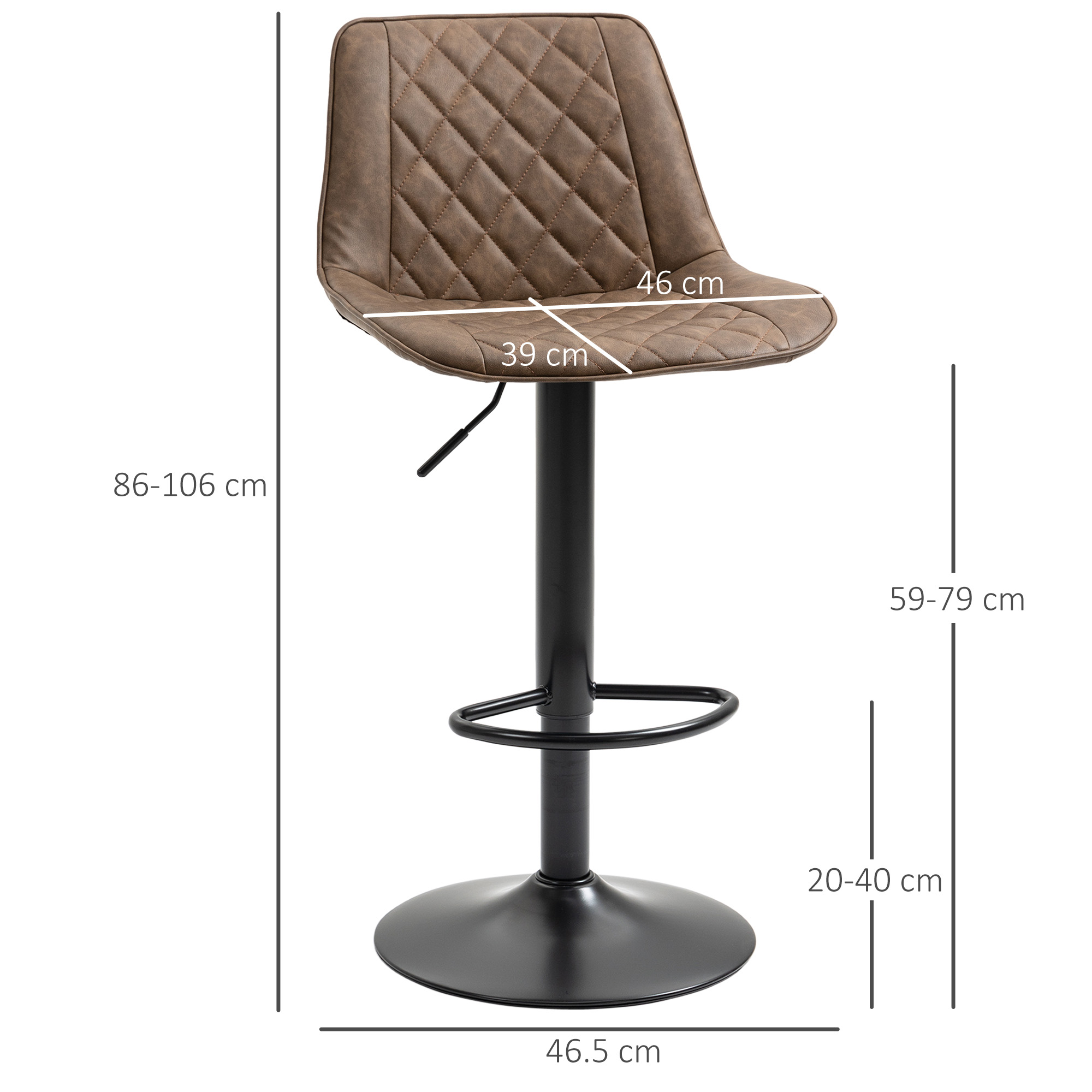  Set de 2 Scaune inalte de Bar cu inaltime Reglabila, Rotative cu Baza din Otel, 46,5x51x86-106 cm, Maro inchis [2]