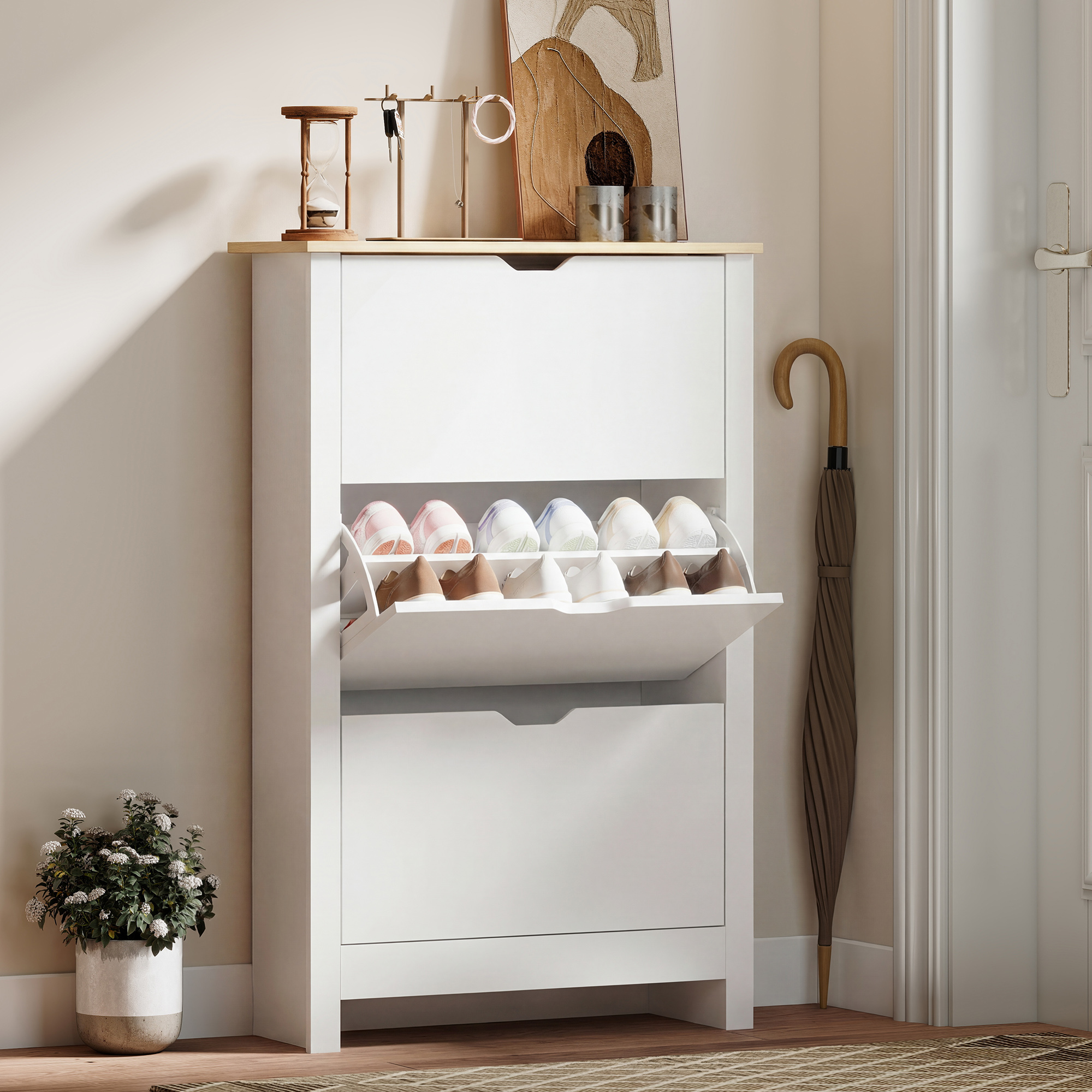  Dulap pentru Pantofi Slim pentru 18 Perechi de Pantofi, 3 Sertare cu 2 Rafturi Reglabile si Detasabile, 72x26x112 cm, Alb [1]