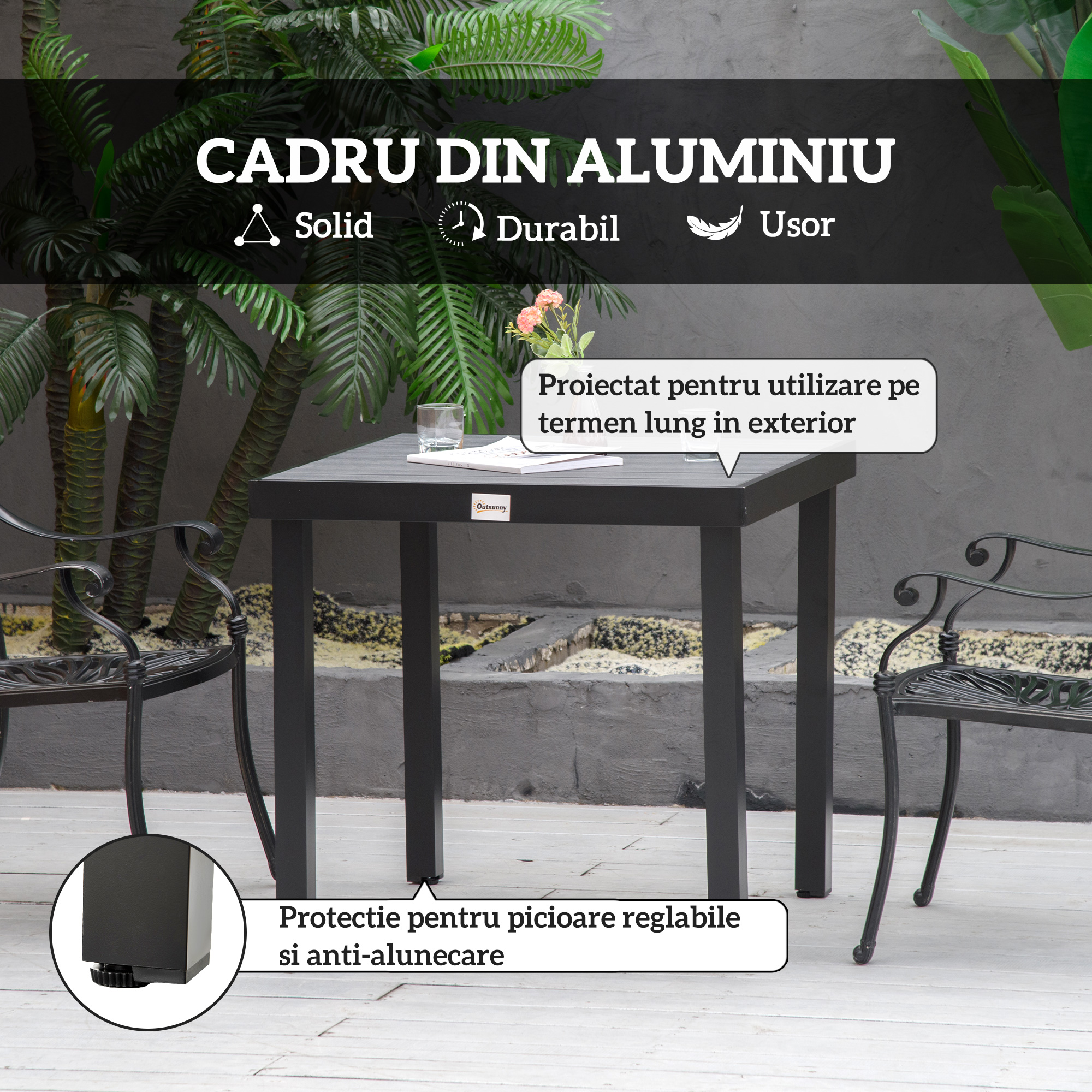  Aluminum Outdoor Patio Dining Table for 4 for Garden Lawn Backyard, Natural [4]