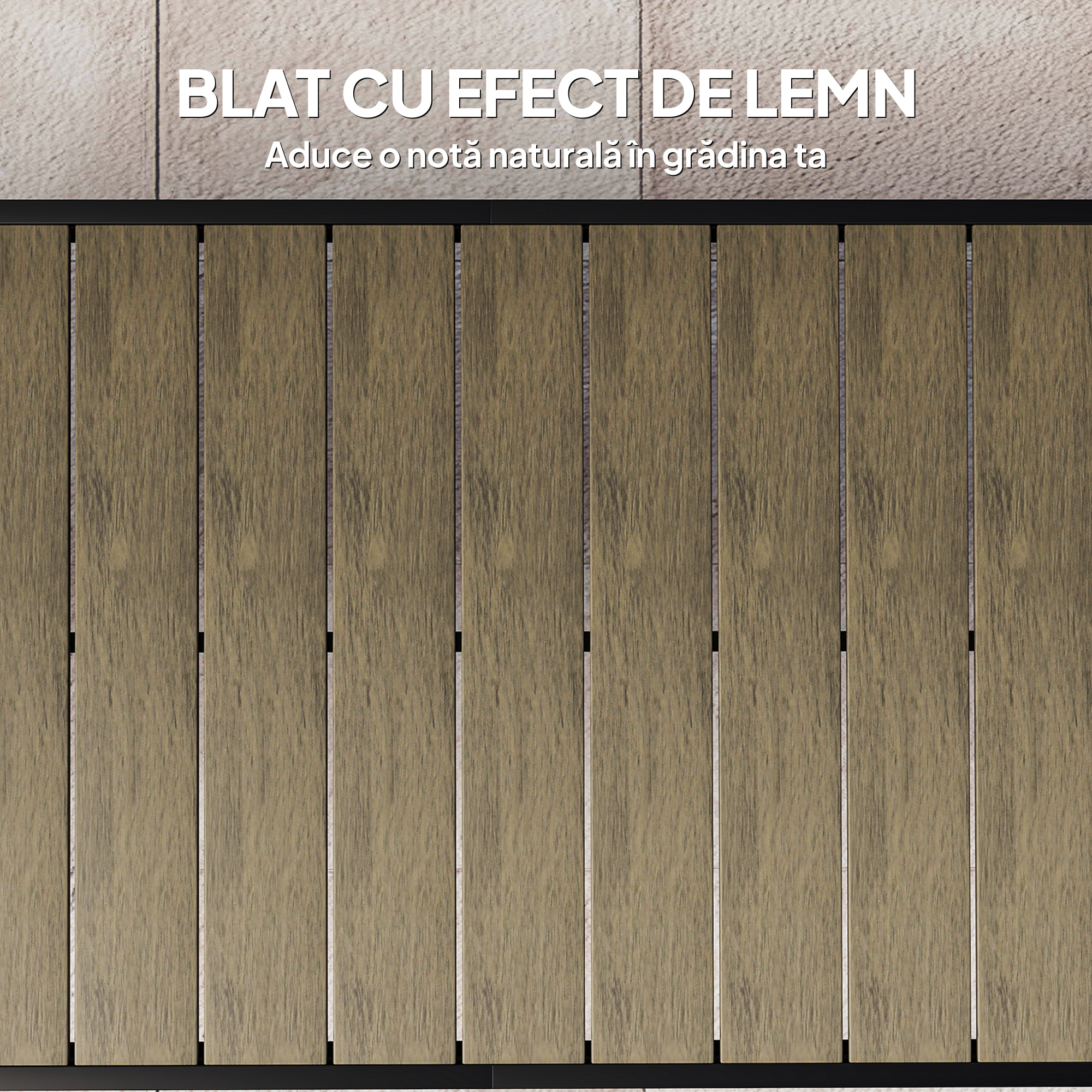  Masa de pranz pentru gradina, pentru 8 persoane, din aluminiu si plastic, lemn inchis la culoare si negru [3]