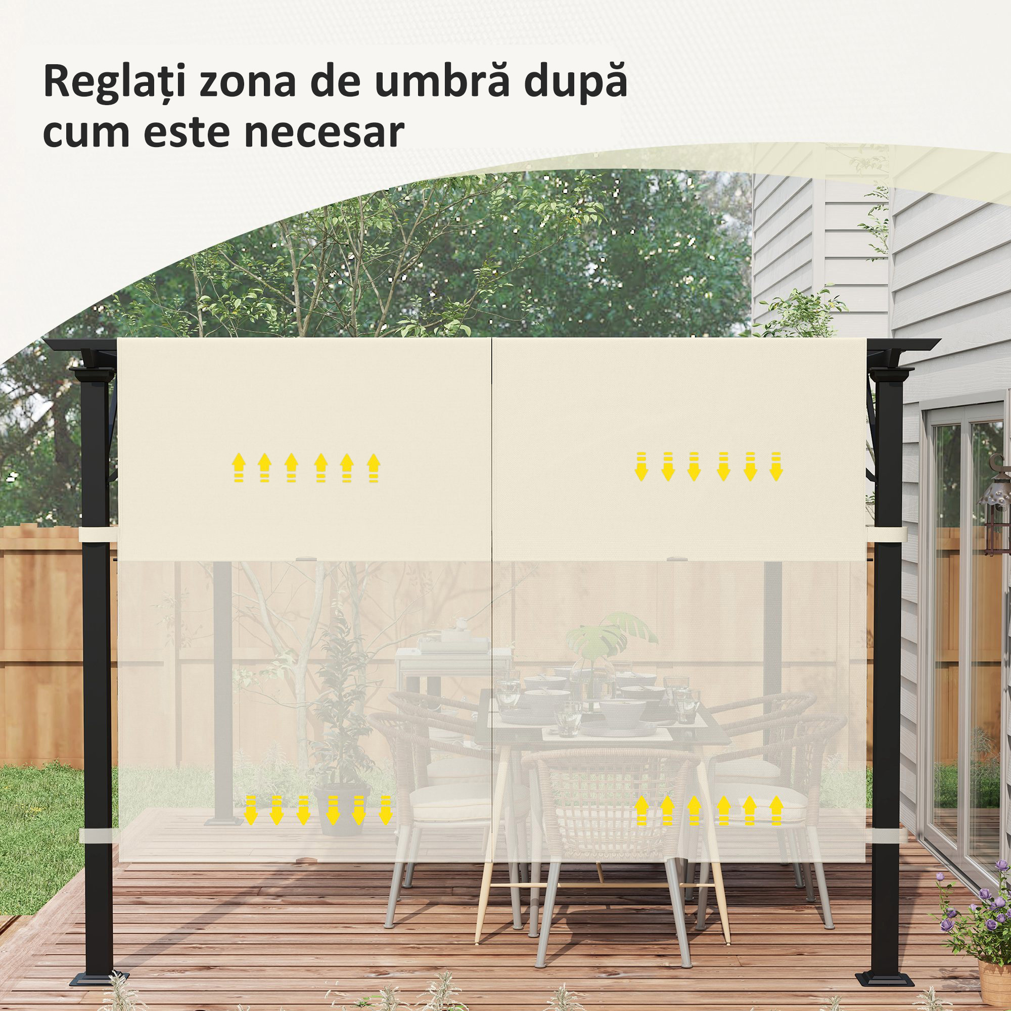  Husa pentru Foisor Pergola 3x3 m din Poliester cu Buzunare si Curele, 488x122 cm, Crem Alb [6]