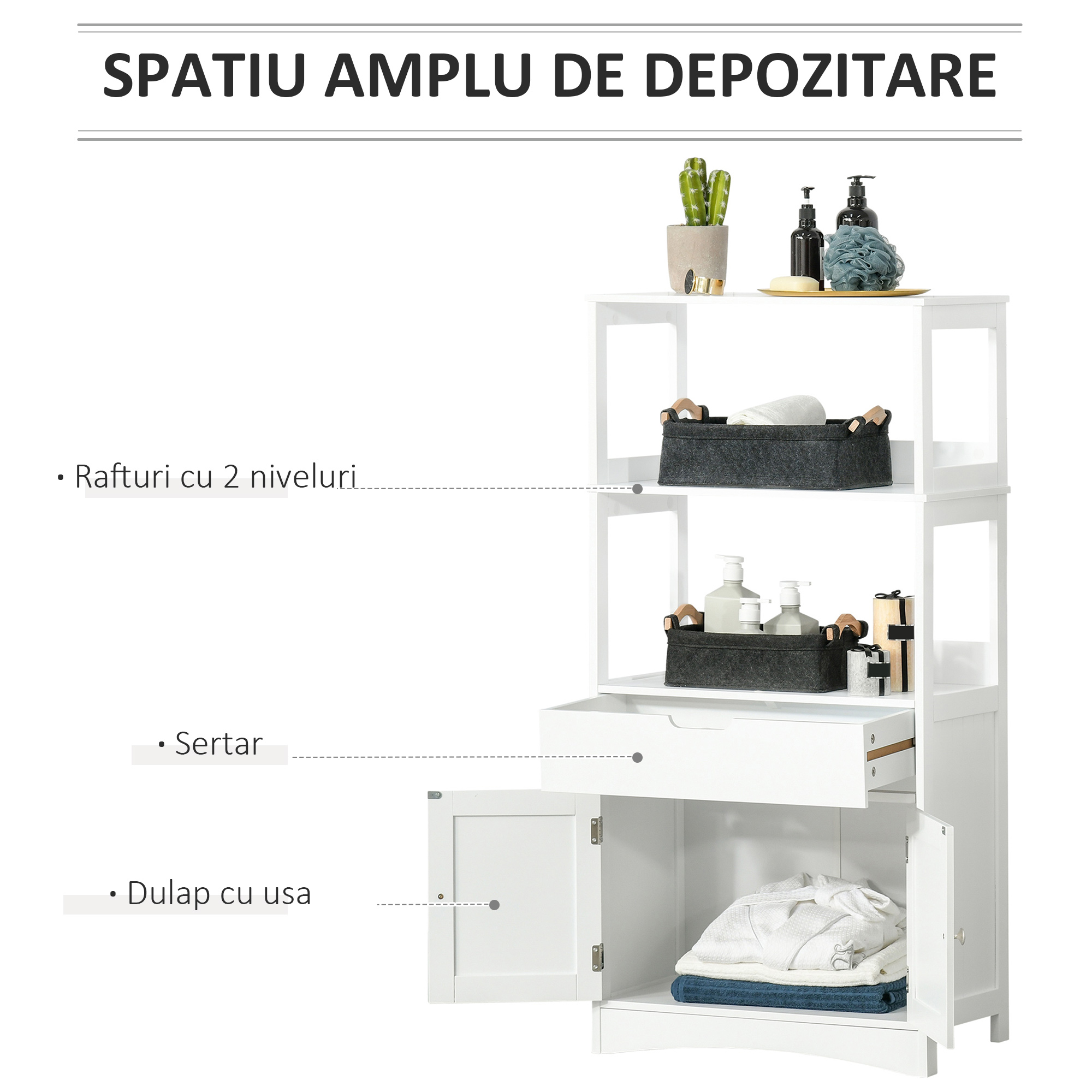 Dulap multifunctional cu rafturi, MDF, 60x33x122.5 cm, Alb [4]
