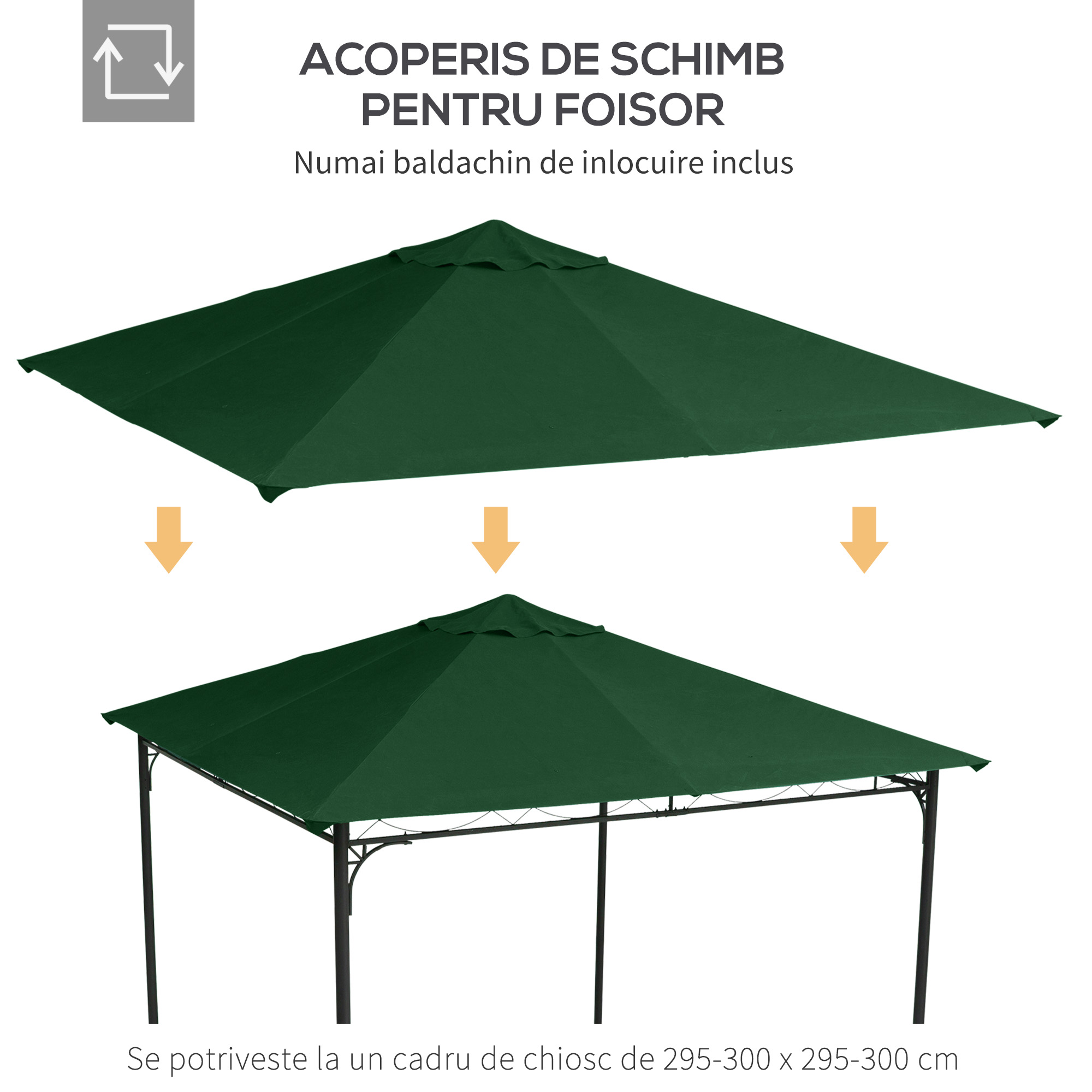  Acoperis de Schimb 3x3m, Prelata de Schimb pentru Foisor de Gradina din Poliester cu  Orificiu de Ventilatie, Verde [6]