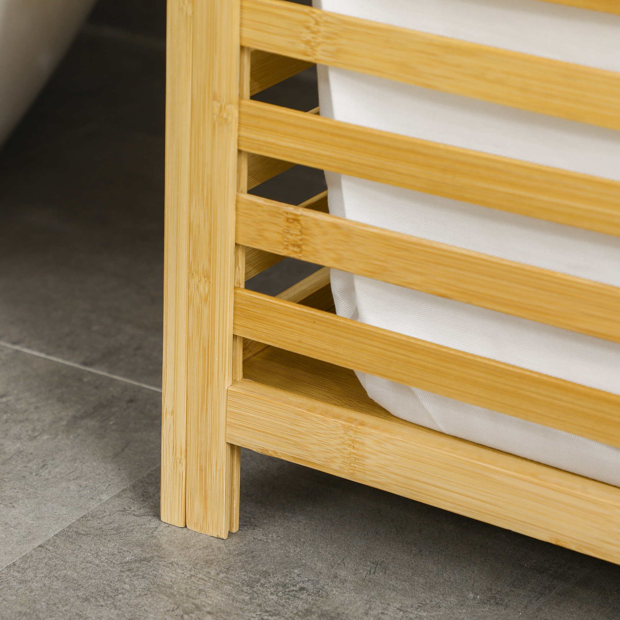  Cos de Rufe cu Sipci din Bambus si Material Textil cu Capac si Sac detasabil pentru Baie si Dormitor, 50x36x60 cm, culoare Lemn natur [7]