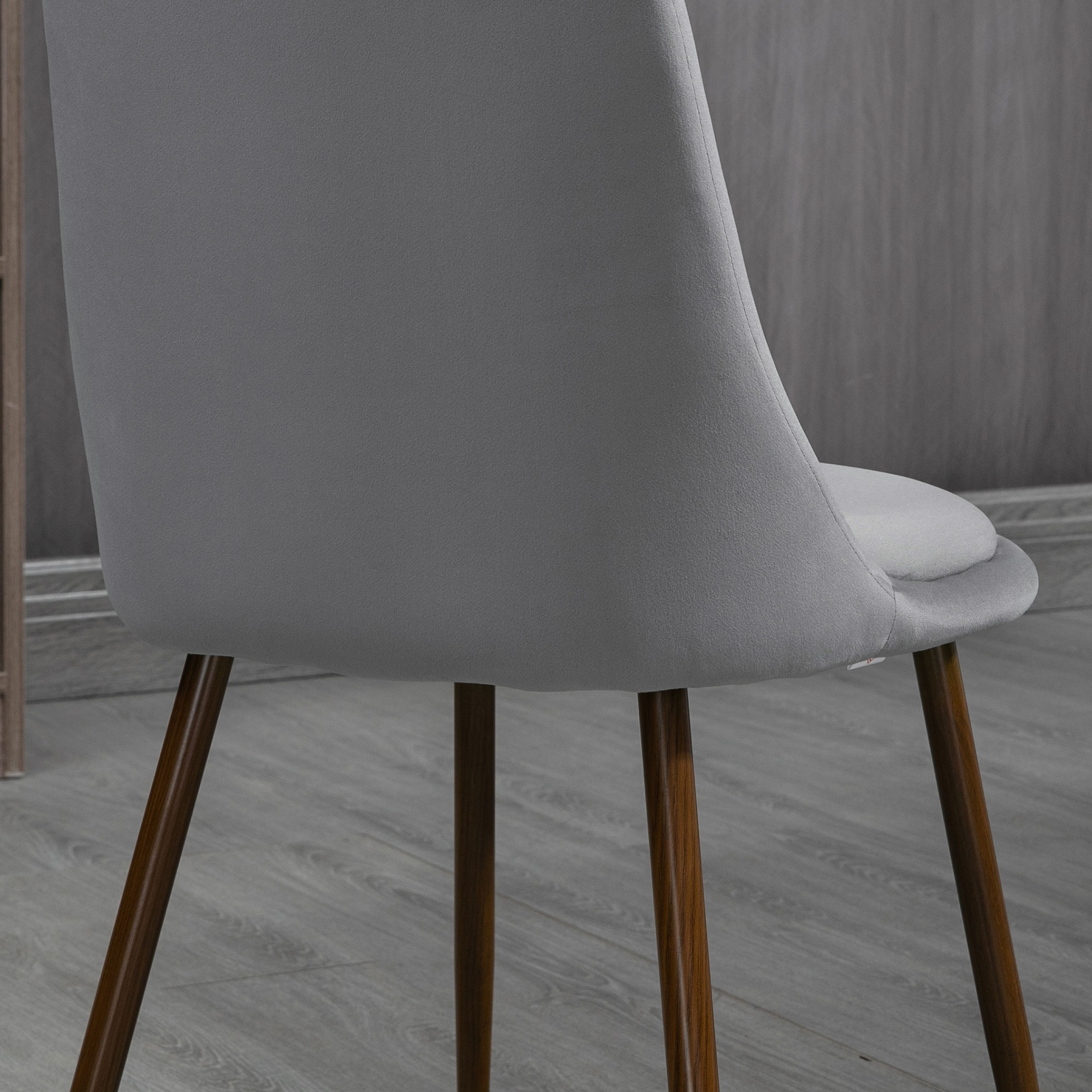  Set de 4 Scaune de Masa, Scaun de Bucatarie Modern cu Tapiterie din Catifea, Spatar Curbat si Picior din Otel pentru Camera de Zi, Dormitor, Gri [8]