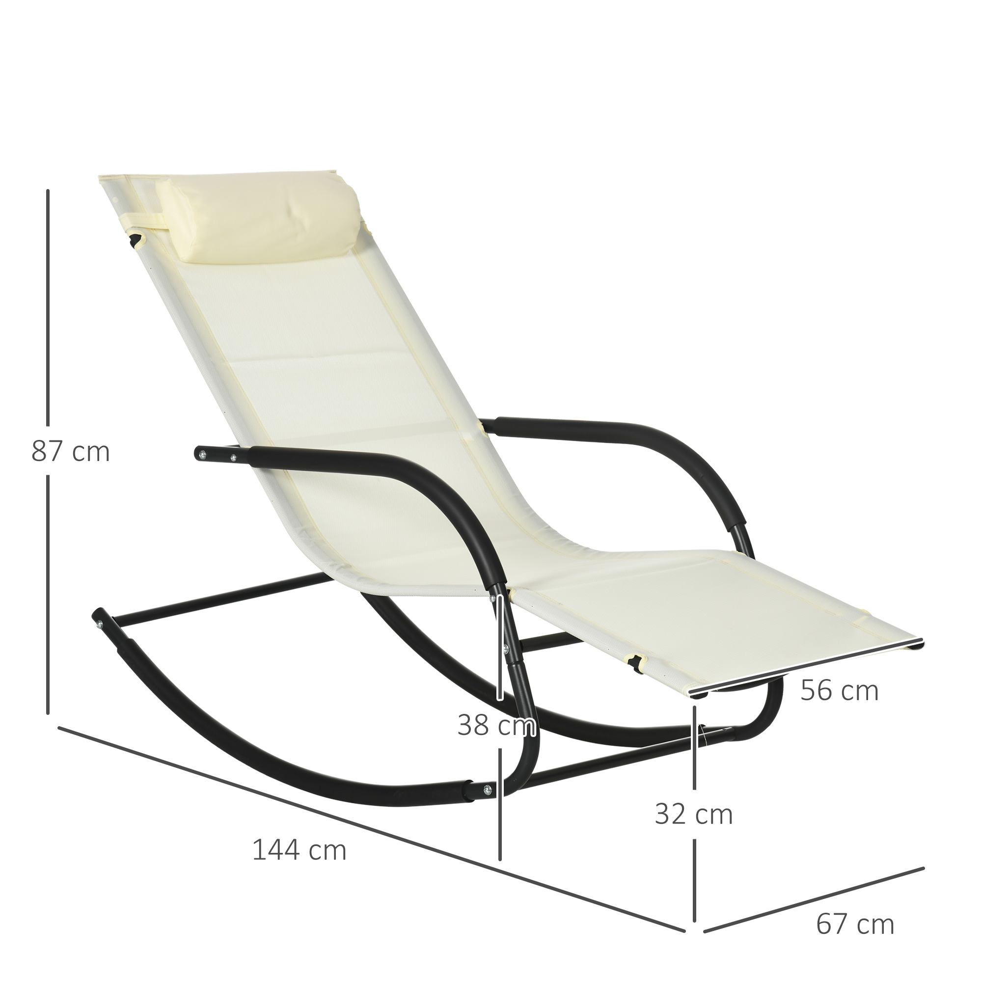  Scaun Balansoar de Gradina din Otel cu Cotiere si Tetiera Detasabile, 67x144x87 cm, Gri si Bej [2]