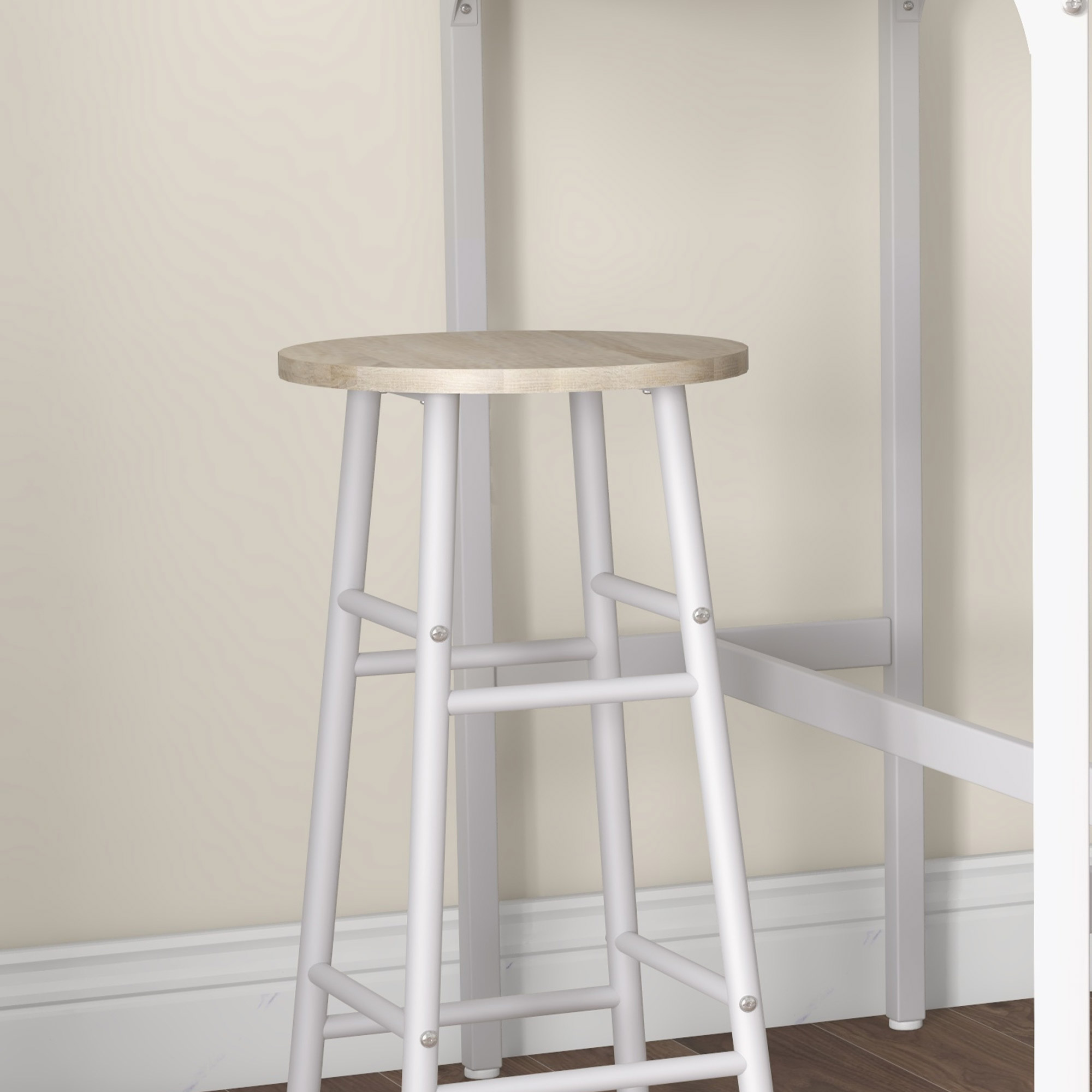  Set masa inalta de bar + 2 scaune cu structura din otel si blat cu aspect de lemn natural, pentru 2 persoane, alb [7]