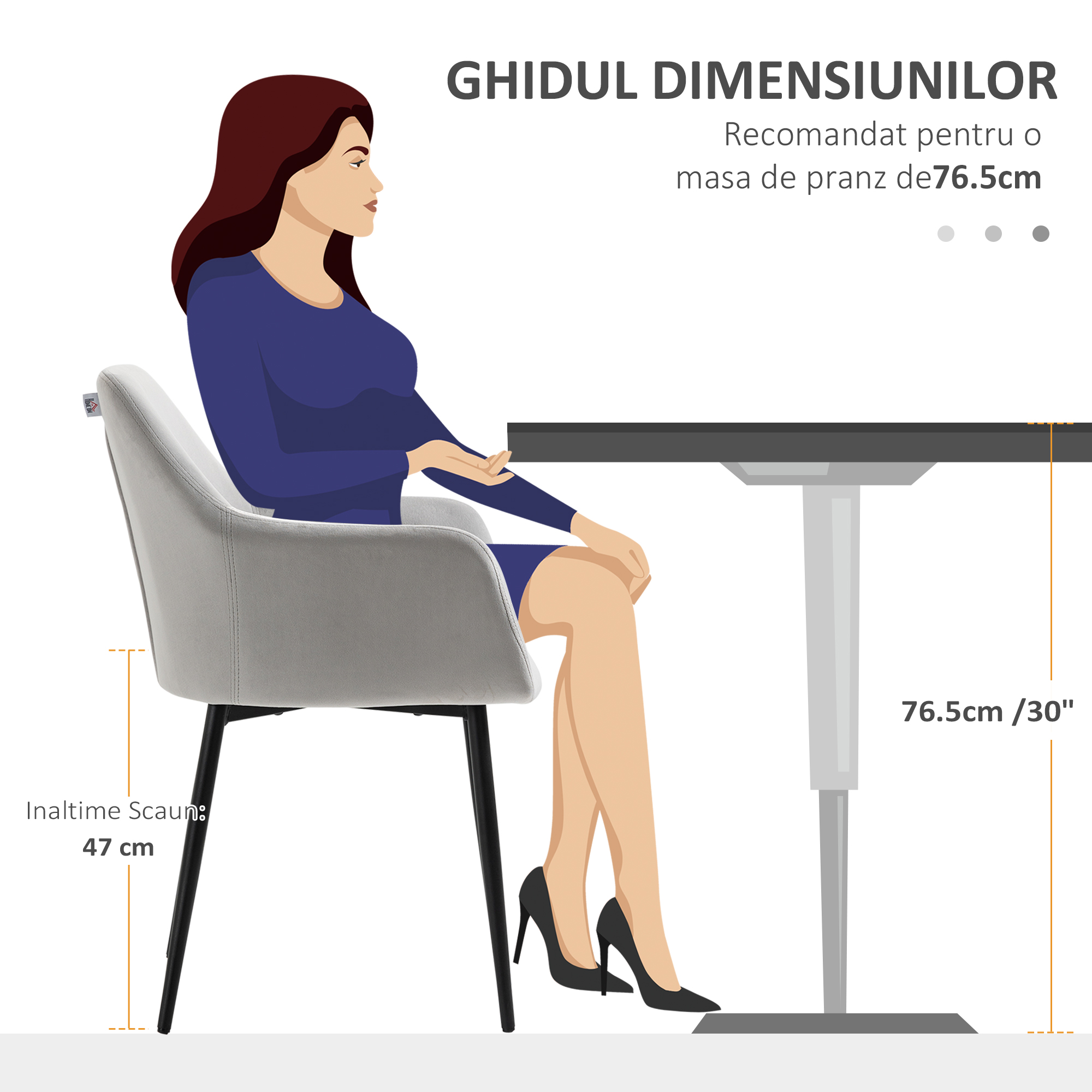  Set de 2 scaune de sufragerie, decorative din material textil din catifea, gri deschis [7]