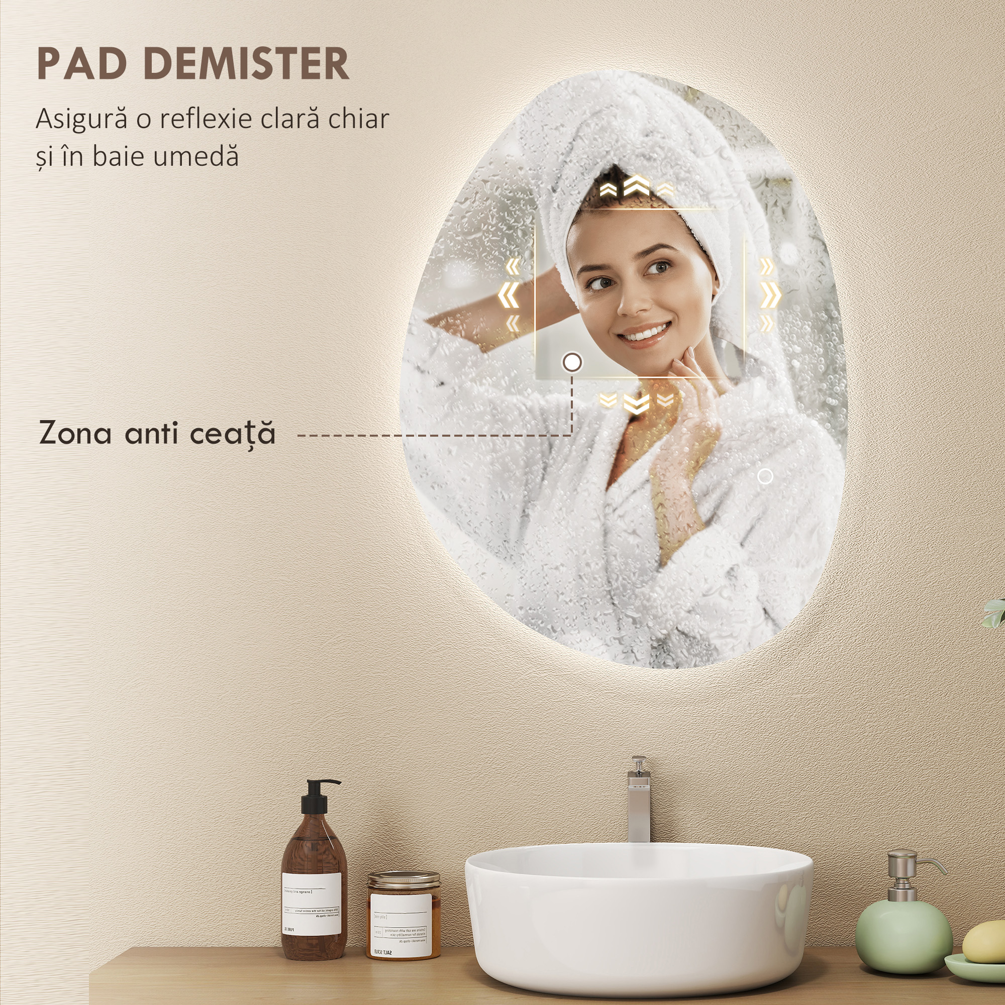  Oglinda de Baie cu Iluminare LED si Culoare si Temperatura Reglabila, din Sticla Temperata, 70x5x50 cm, Argintiu [4]