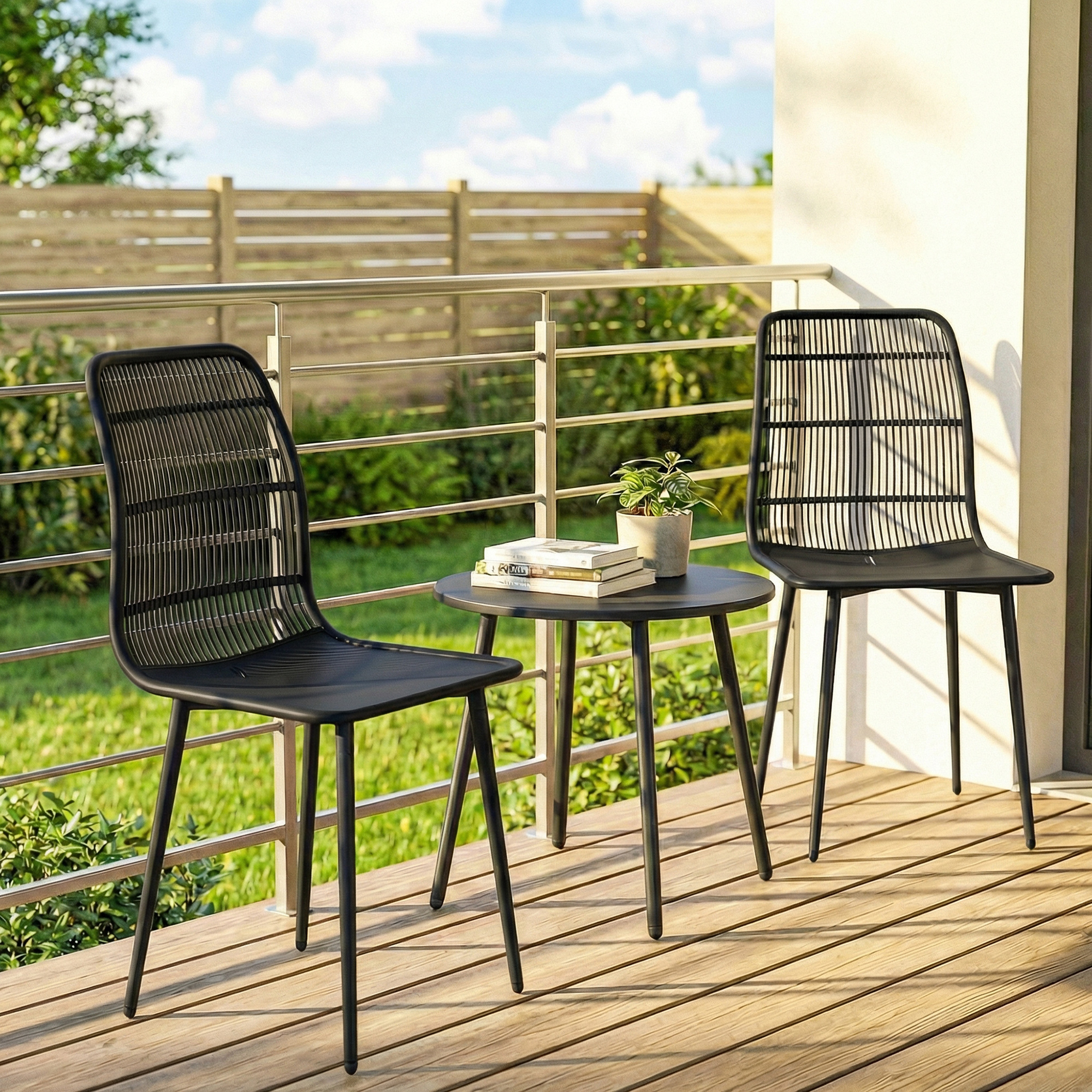  Scaune de Dining pentru Exterior Set de 4, Scaune de Gradina cu Spatar Fisurat, Negru [8]
