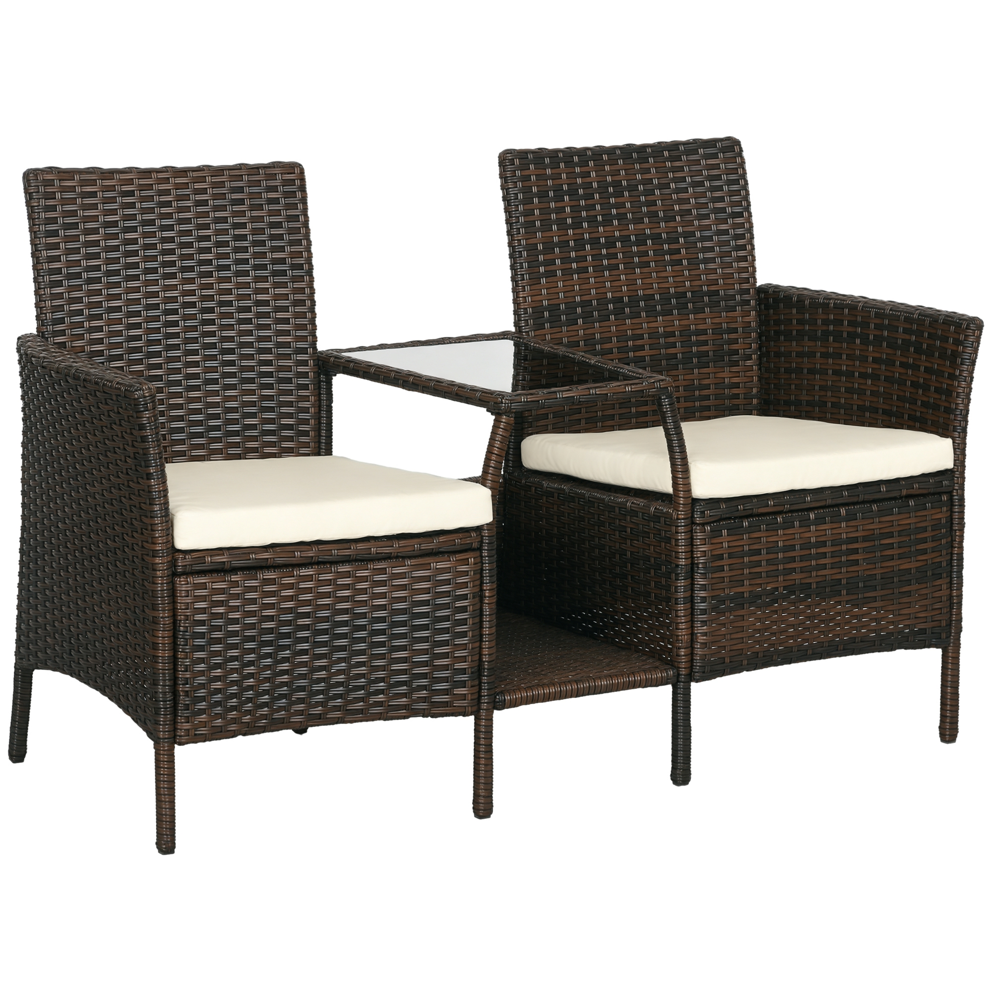 Gradina & balcon -  Set de Gradina din Ratan cu 2 Scaune Moderne si Masuta de Cafea, 138x60x87 cm, Maro