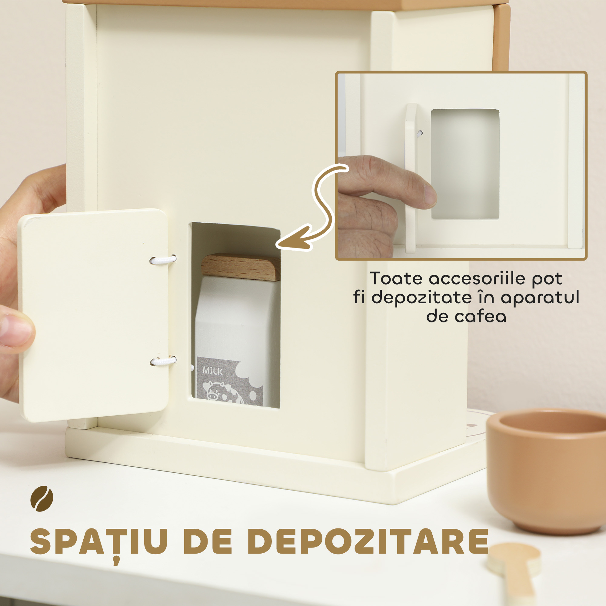  Masina de Cafea pentru Copii din Lemn, Jucarie pentru Joaca de Rol, Bucatarie, Cadou pentru Fete si Baieti 3+ [6]