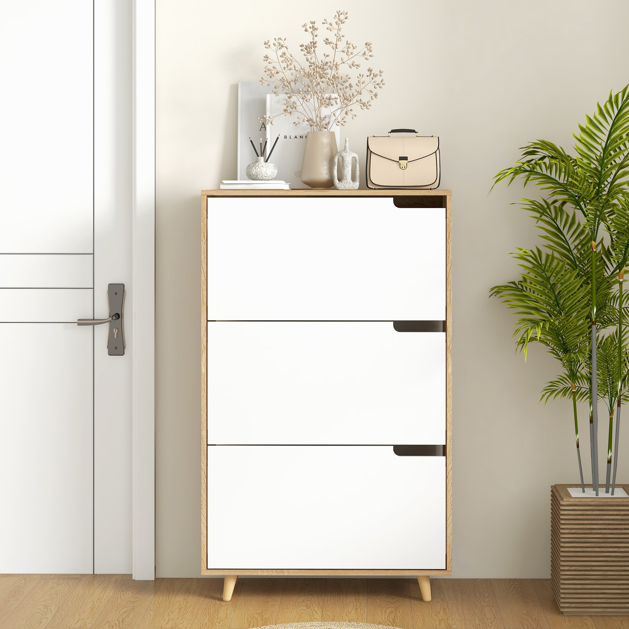  Dulap pentru Pantofi cu Economie de Spatiu cu 3 Sertare si Raft Reglabil, Suport Subtire pentru, 72x24x119 cm, Alb [7]