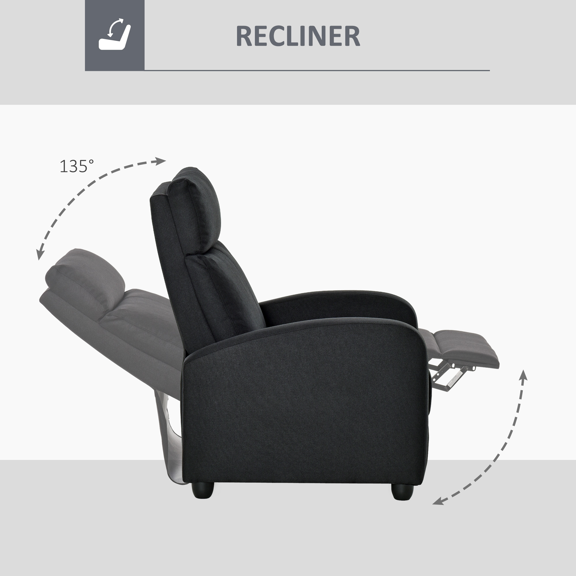  Fotoliu Relax - Negru, In, Rabatabil cu Taburet Inclus [3]