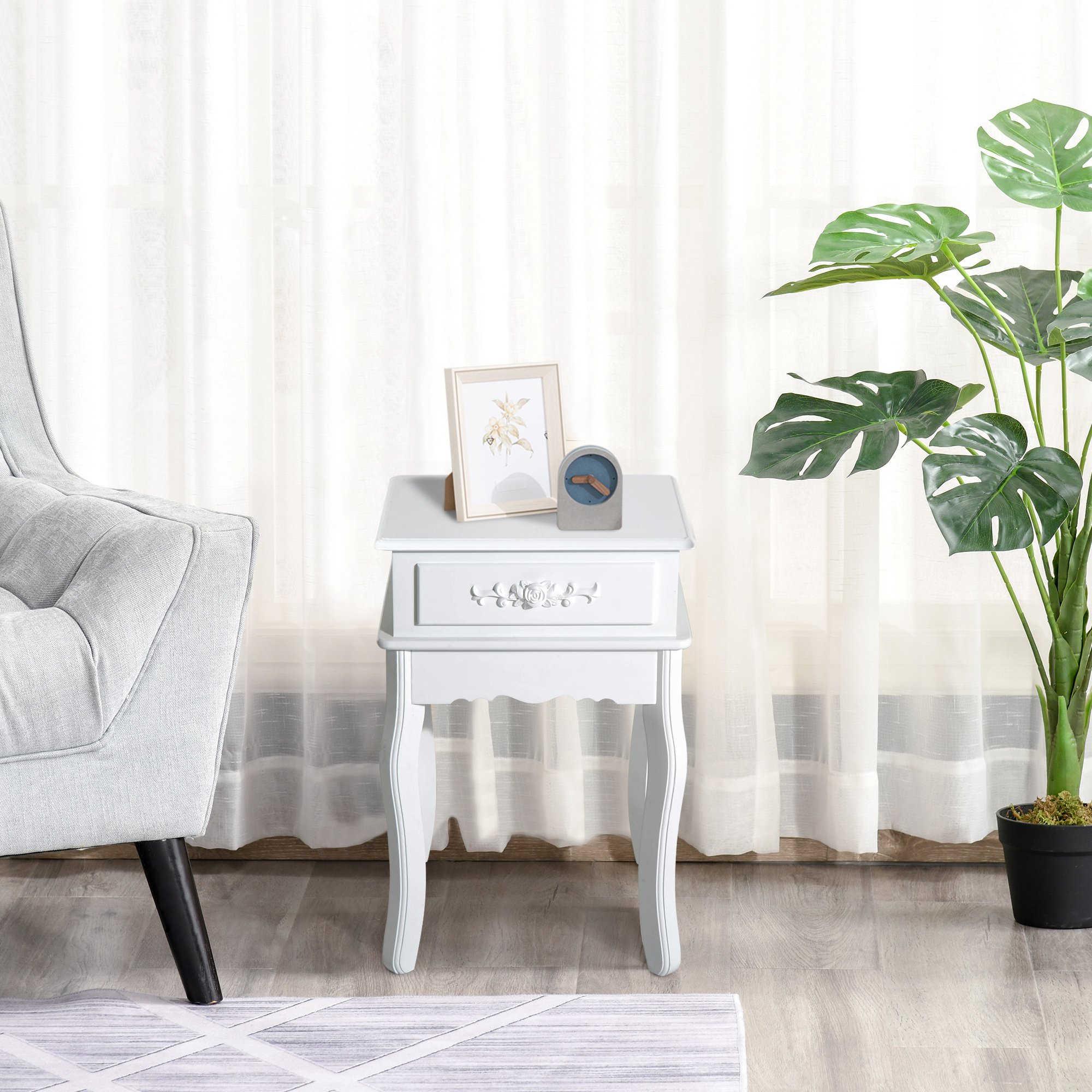  Noptiera cu Sertar in Lemn Alb, 40 x 30 x 60cm [3]