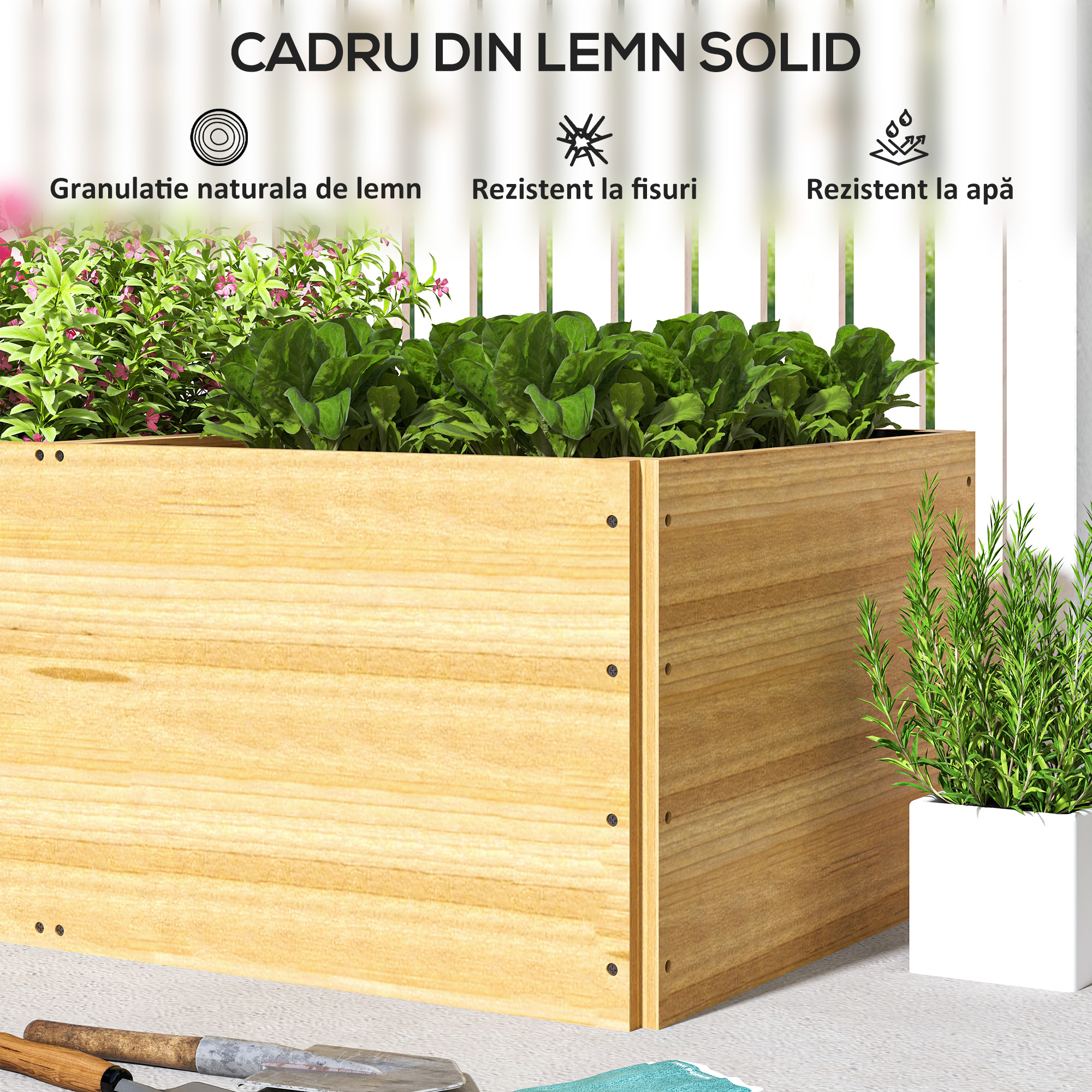  Strat de Gradina inaltat si Adanc cu 3 Zone de Crestere si Strat de Protectie, 140x60x40 cm, Lemn Natural [6]