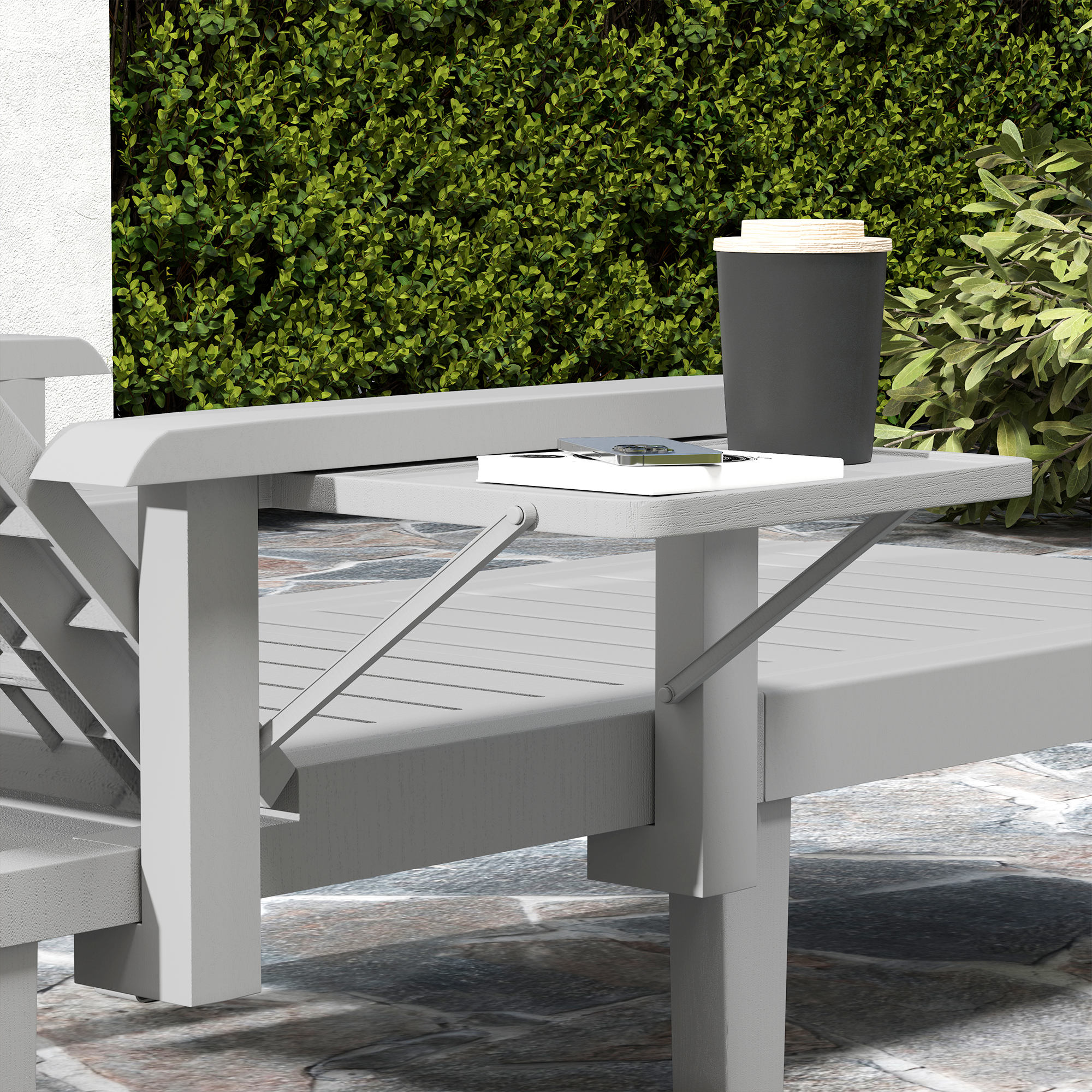  sezlong cu Spatar Reglabil in 5 Pozitii, Masuta si Brate Ergonomice, 79x158x88 cm, Gri [8]