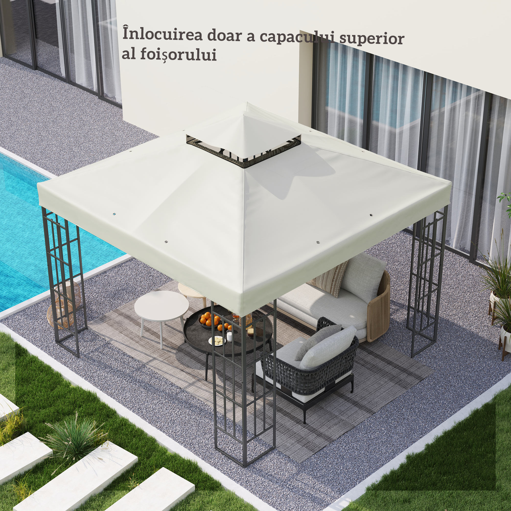  invelis de inlocuire pentru Pergola de Gradina cu Doua Nivele si Orificii de Drenaj, 300x300 cm, Alb Crem [6]