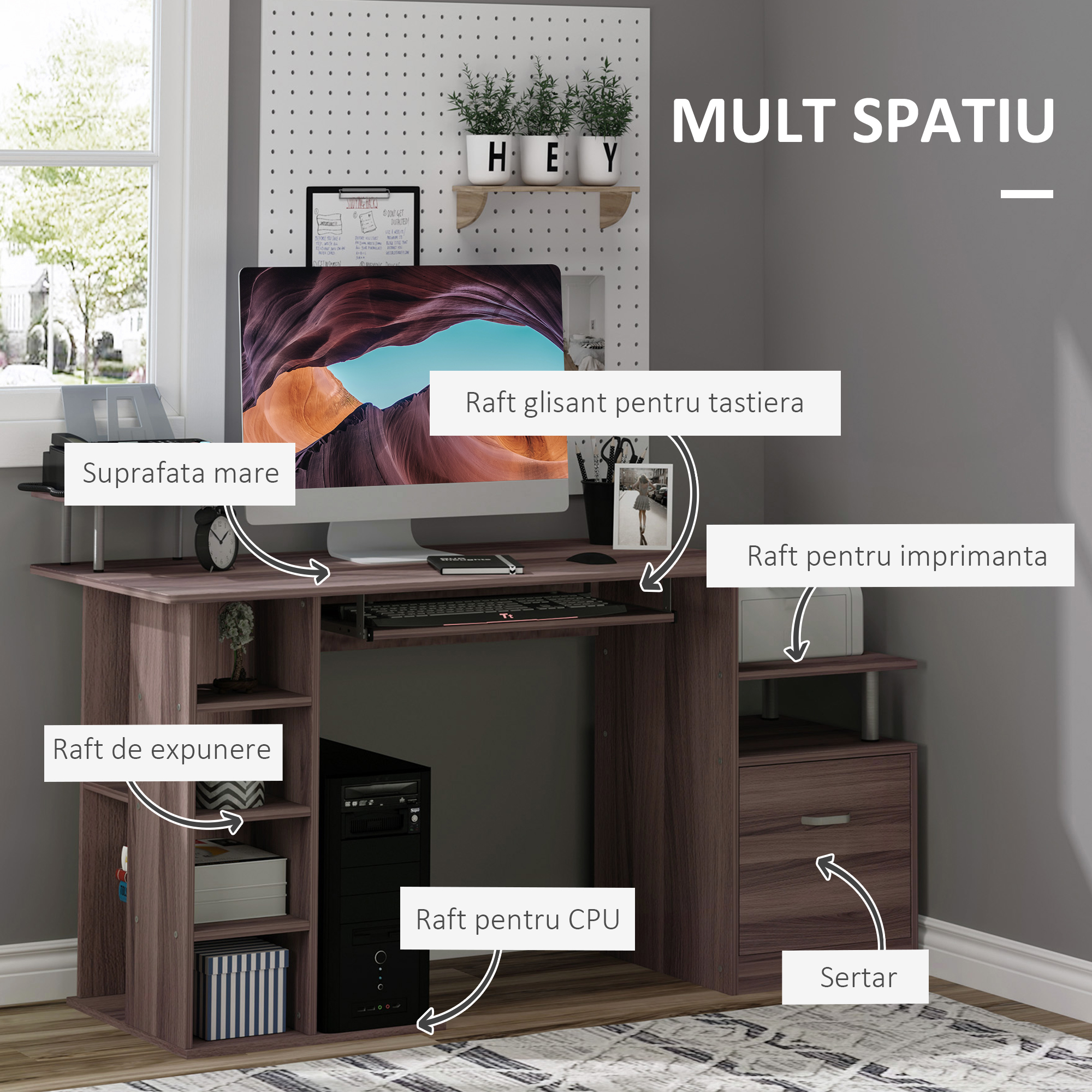  birou din lemn, pentru calculator,152x60x80cm, maro [3]