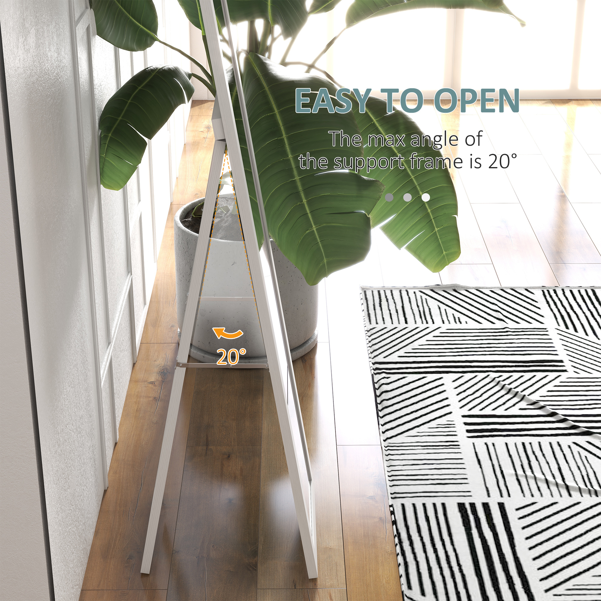  Oglinda cu Rama din MDF, Picioare si Carlige pentru Utilizare pe Podea sau pe Perete, 37x40x155 cm, Alb [5]