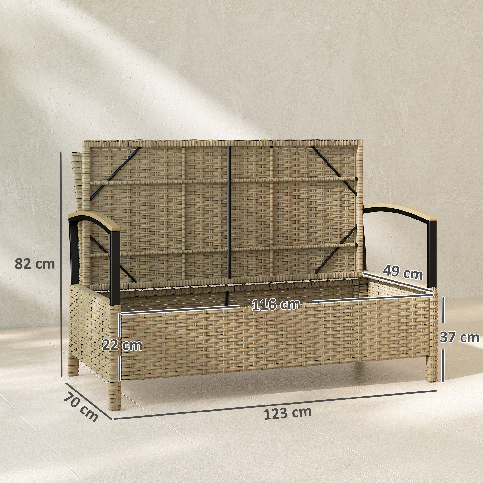  Banca cu Spatiu de Depozitare 125L cu Perna, Cadru Metalic, 123x70x82 cm, Bej [2]