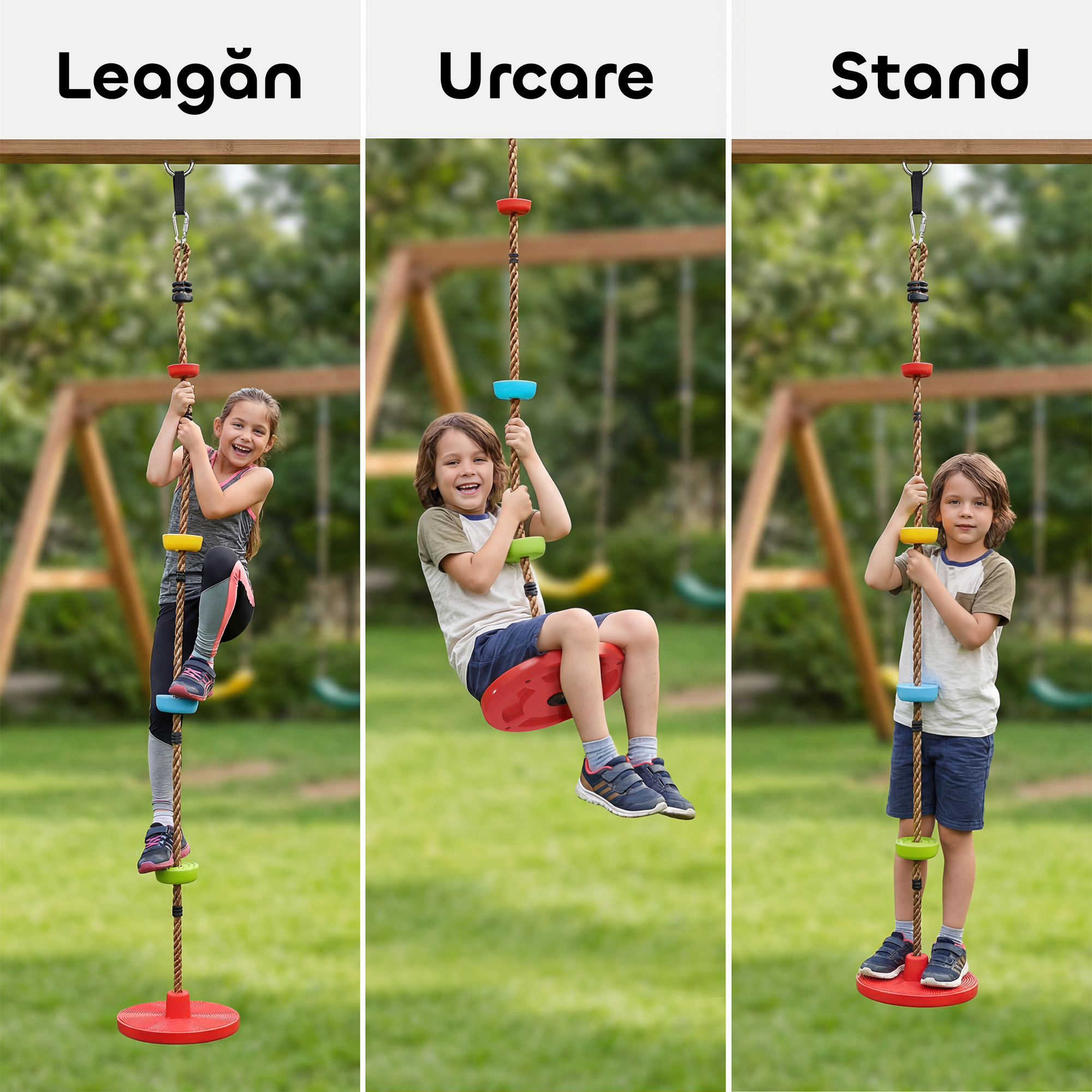  Franghie de Catarare pentru Copii 3-8 Ani cu Leagan cu Disc, Suporturi si Carabina, Joc pentru Copii din HDPE si PE, Rosu [3]