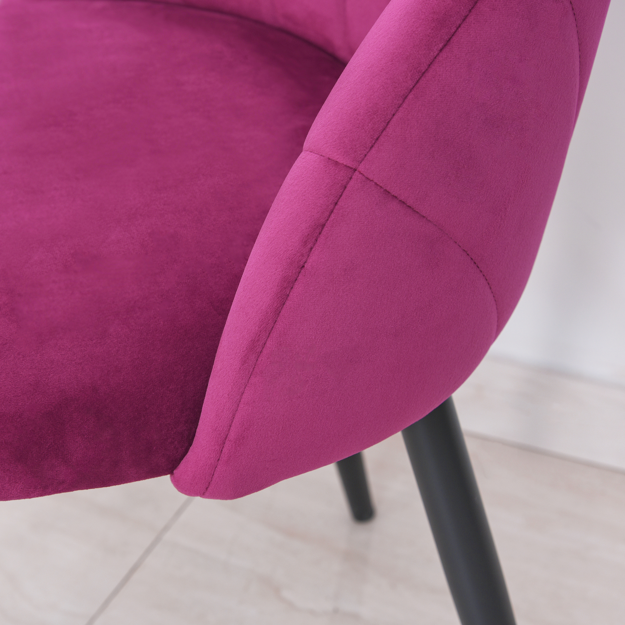  Set de 2 Scaune tapitate de sufragerie fara cotiere, spatar curbat fucsia [7]