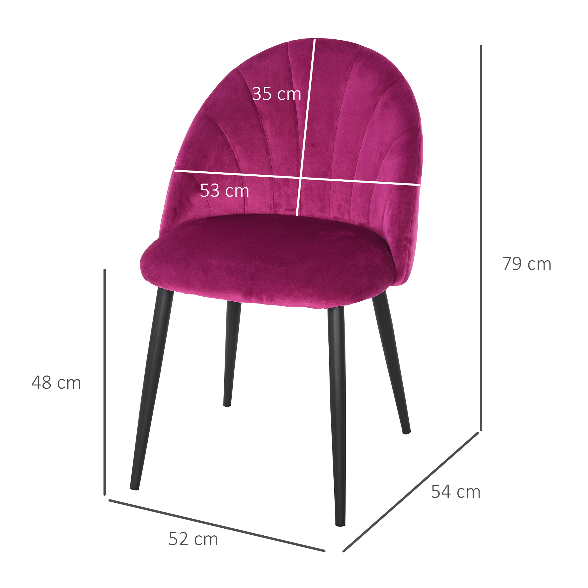  Set de 2 Scaune tapitate de sufragerie fara cotiere, spatar curbat fucsia [2]