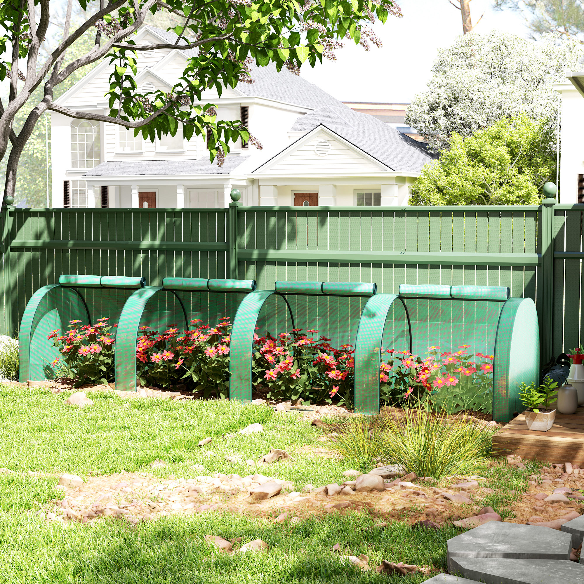  Sera Tip Tunel din Otel si Plastic Impermeabil Anti UV cu 4 Usi, 395x100x80 cm, Verde [1]