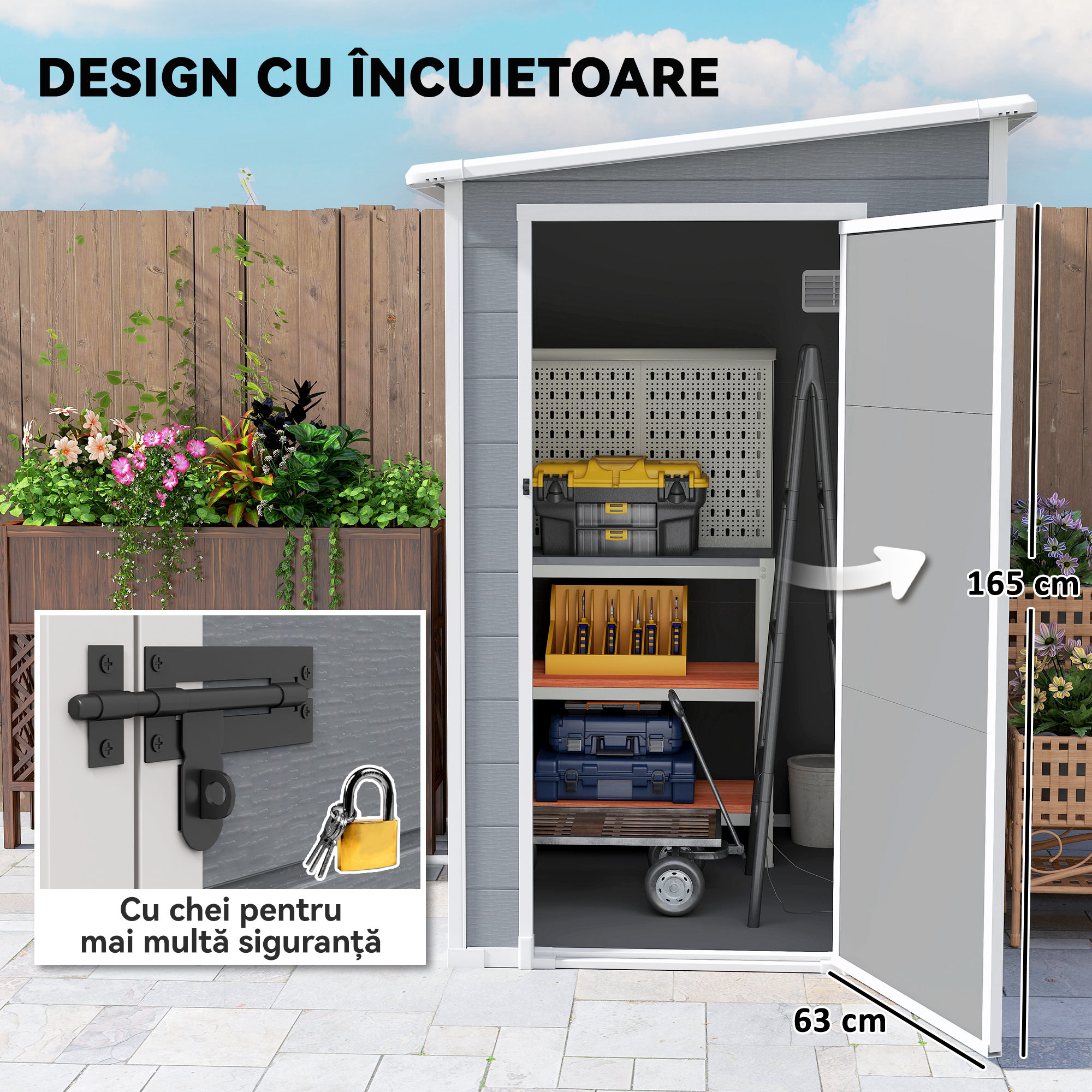  Casuta de Gradina cu Fereastra si Usa Dubla, din PP si Aluminiu, 122x149x192 cm, Gri [6]