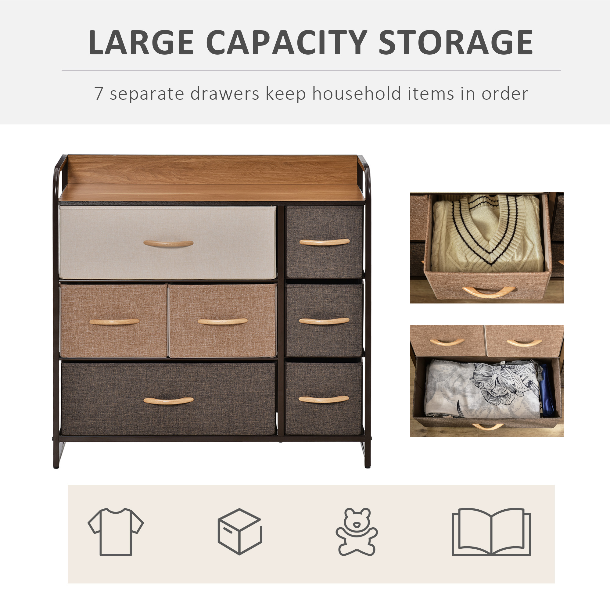  Comoda cu 7 sertare pliabile din material textil Raft din MDF 80x29x78.5cm [4]