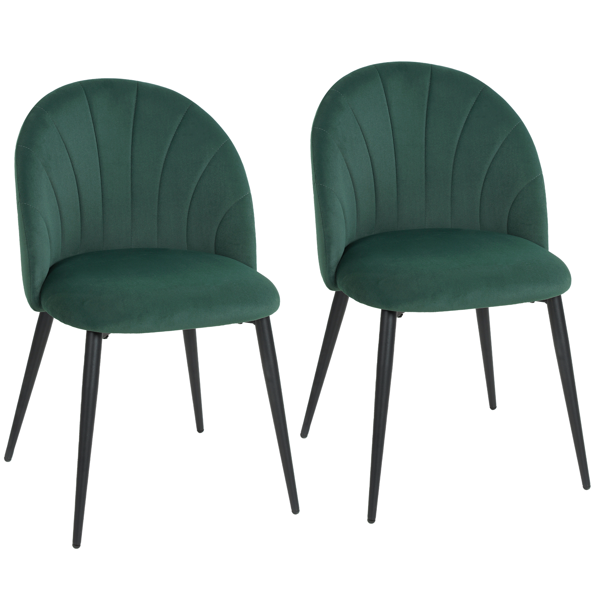 Bucatarie -  Set de 2 Scaune de Dining din Catifea, Scaune de Bucatarie cu Spatar Curbat in Forma de Scoica, Picioare din Otel, Stil Nordic, Scaun Tapitat pentru Bucatarie, Dormitor, Sufragerie, Verde inchis