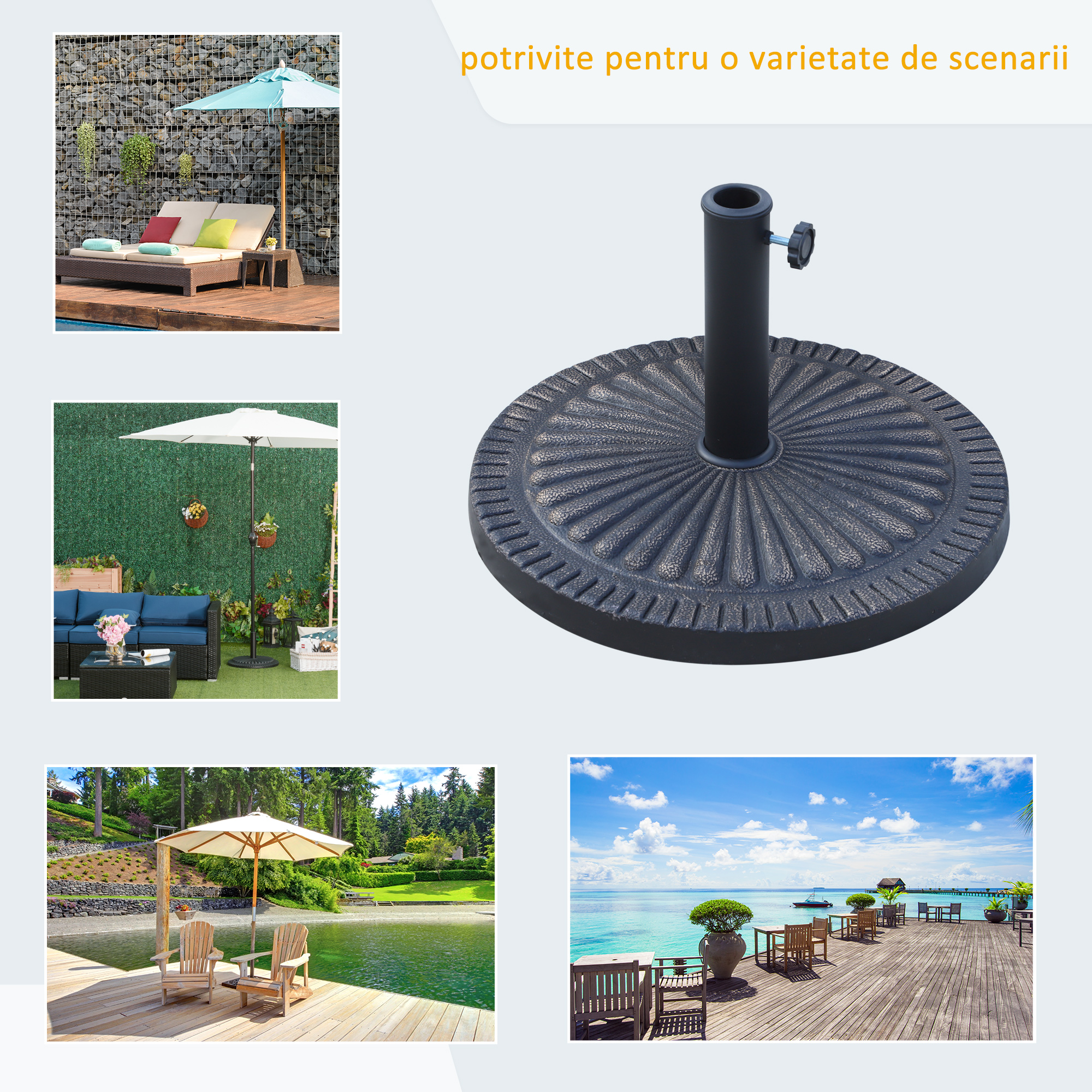  Baza pentru Umbrela de Soare Diametru 3,8-4,8cm Desen Floral cu Manivela Greutate 15kg de Gradina Rasina 49x32cm [6]