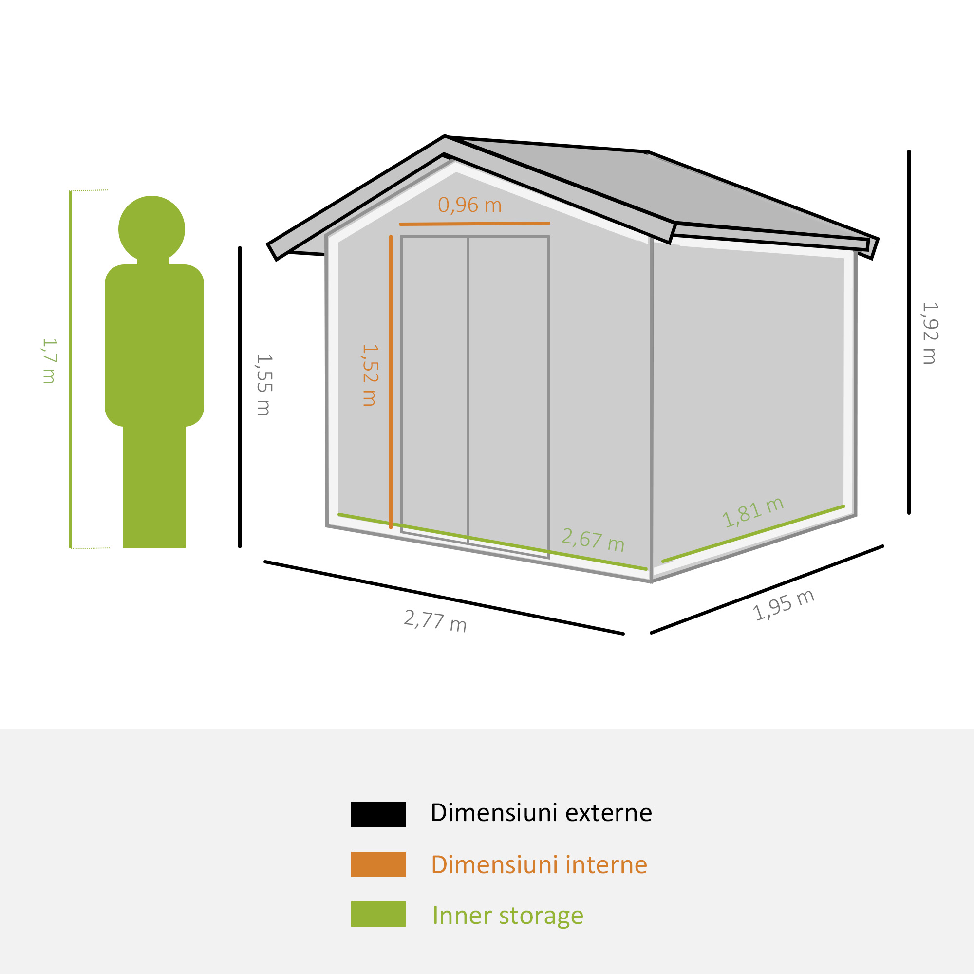  Casuta pentru unelte de gradina din metal, Magazie depozitare scule gradina, verde, 277×191×192 cm [4]