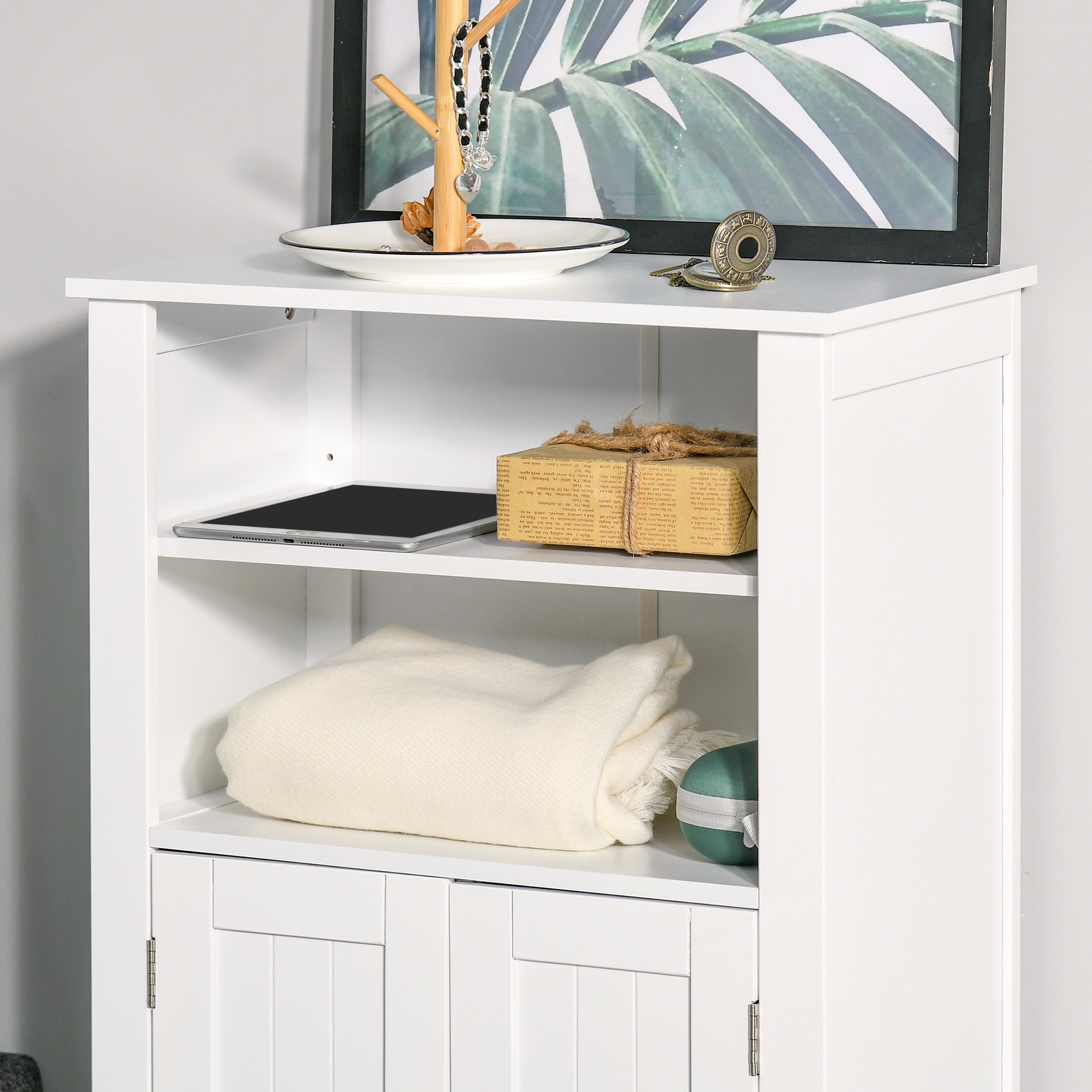  Dulpa pentru Baie cu Rafturi Reglabile si 2 Usi din Lemn, Alb 50x30x93cm [8]