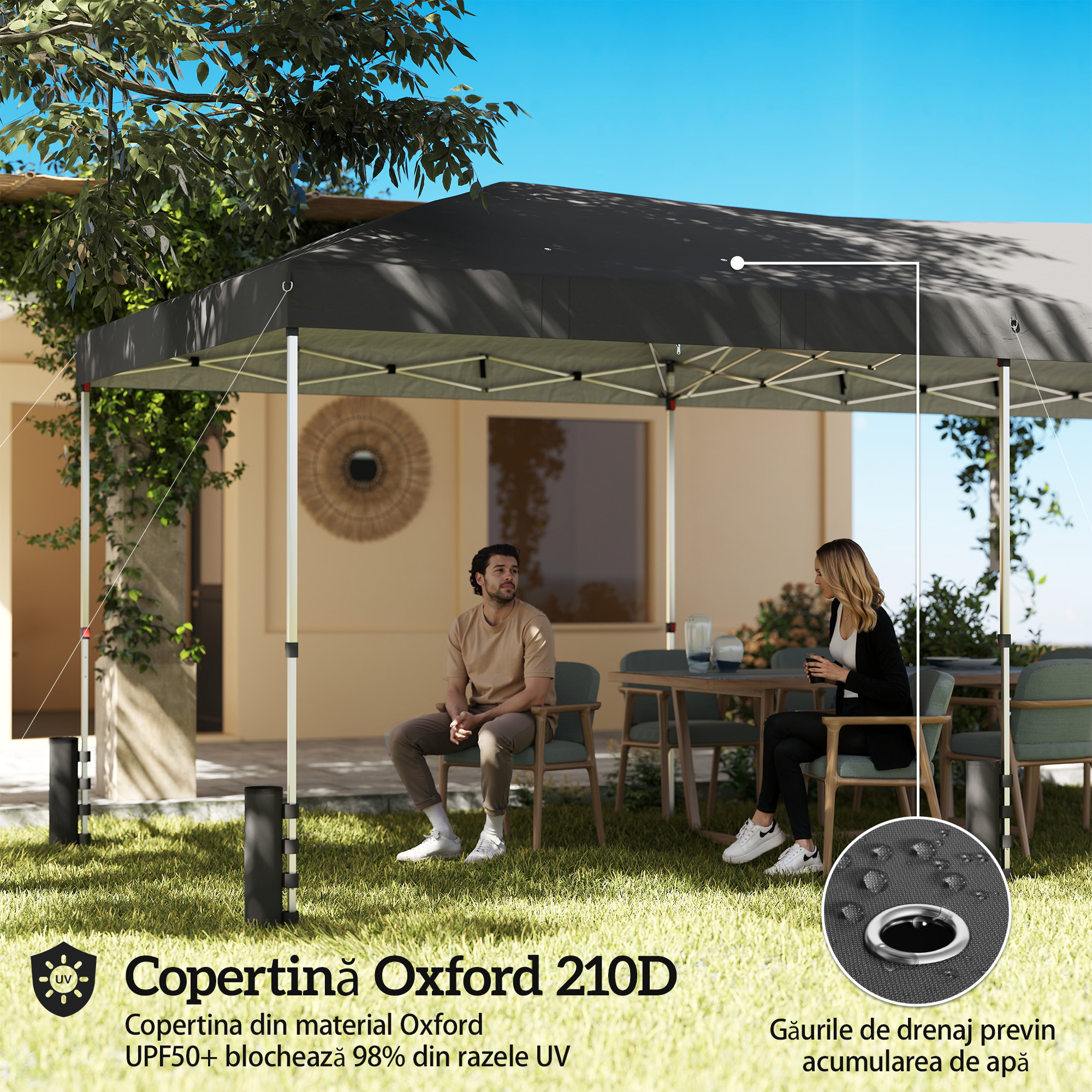  Foisor Pliabil 3x6m Pop-Up cu 6 Pereti Laterali, Foisor de Gradina Reglabil pe inaltime cu Saci de Nisip, Geanta cu Roti, UV50+ pentru Exterior, Gri inchis [3]