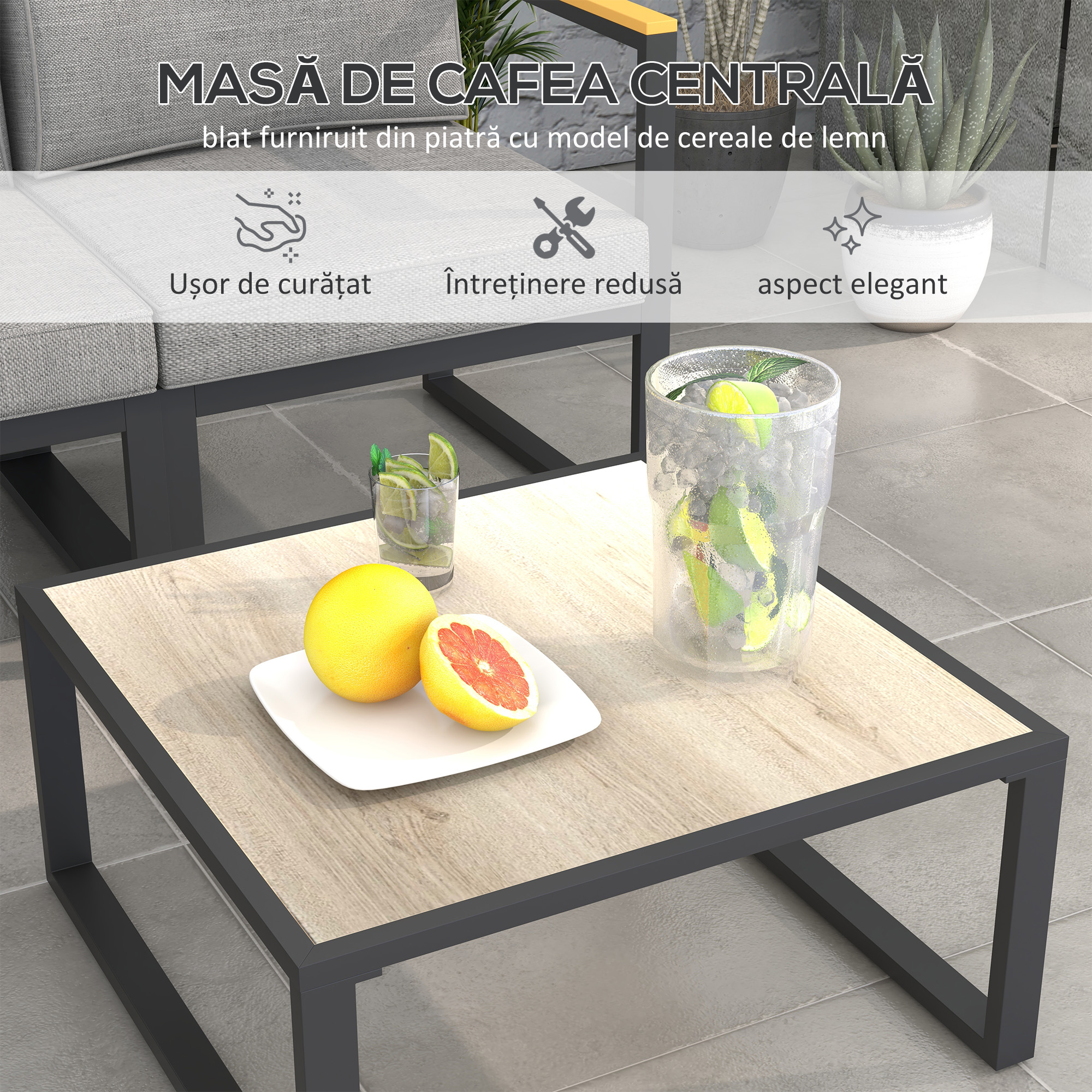  Set de Mobilier de Gradina din 6 Piese cu Pernute de Grosime 10 cm, Set de Canapea cu Cadru din Aluminiu [6]