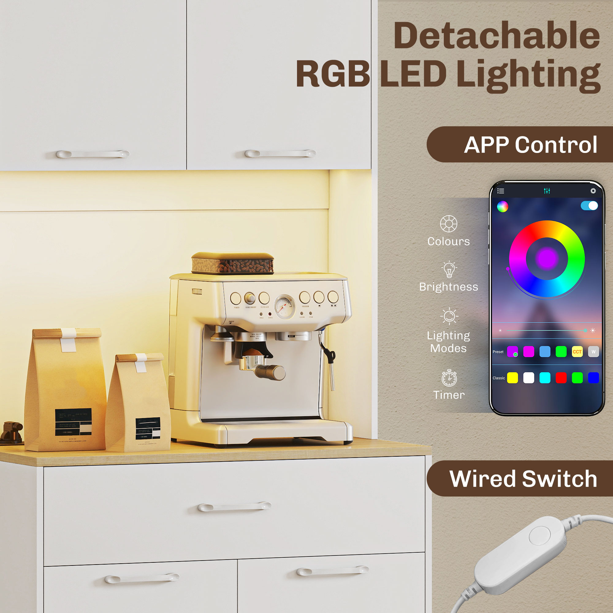  Credenta Moderna cu Lumini, Prize USB, 2 Dulapuri si Sertar Alb [3]