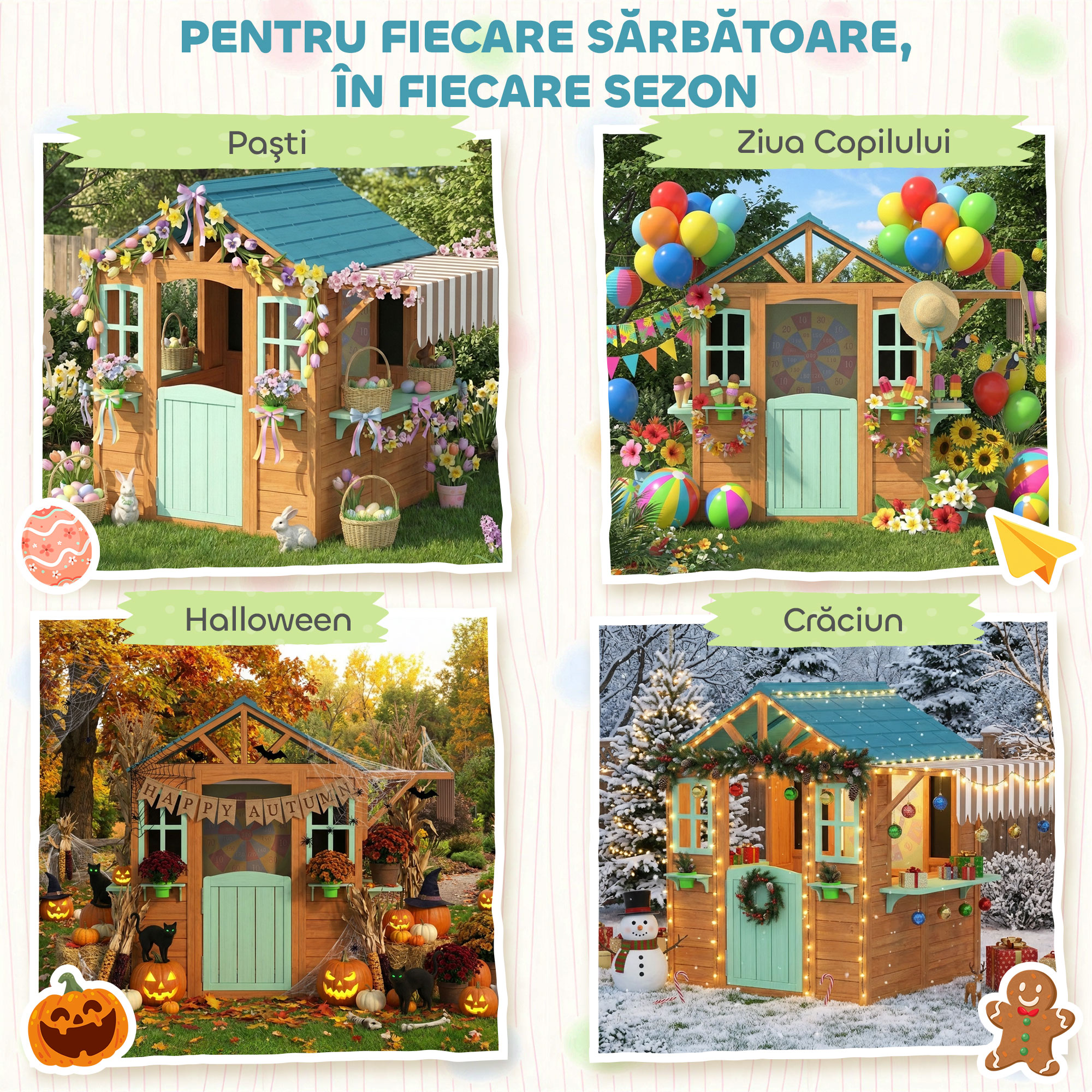  Casuta de Joaca de Exterior cu Bar pentru Gustari, Usa Pe Jumatate, Ferestre, Suporturi pentru Ghivece, Tabla de Desen, Tabla de tinta, 4 Bile [8]