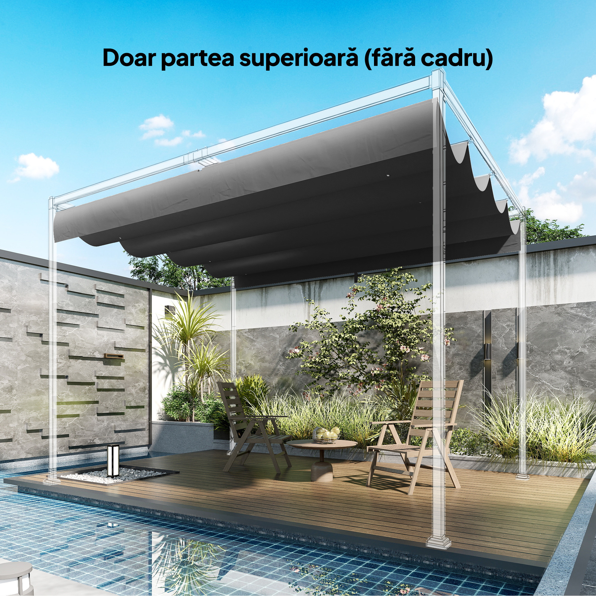  Acoperis pentru Pergola cu 8 Orificii pentru Drenaj, Husa de Schimb din Poliester Respirabil, Doar Acoperire, 392x350 cm, UV30+, pentru Pergola de Gradina 4x3m, Gri inchis [8]