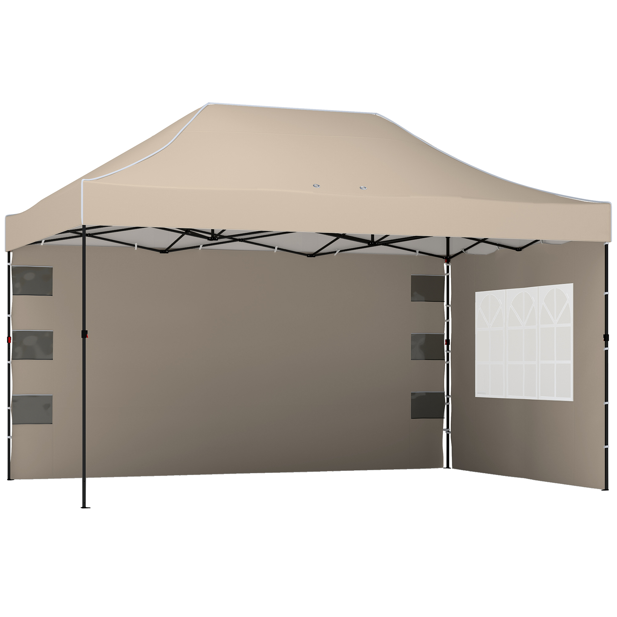 Gradina & balcon -  Gazebo Pop Up pliabil cu pereti laterali si ferestre, 2.9x4.3 m, din metal si tesatura Oxford, maro nisipiu