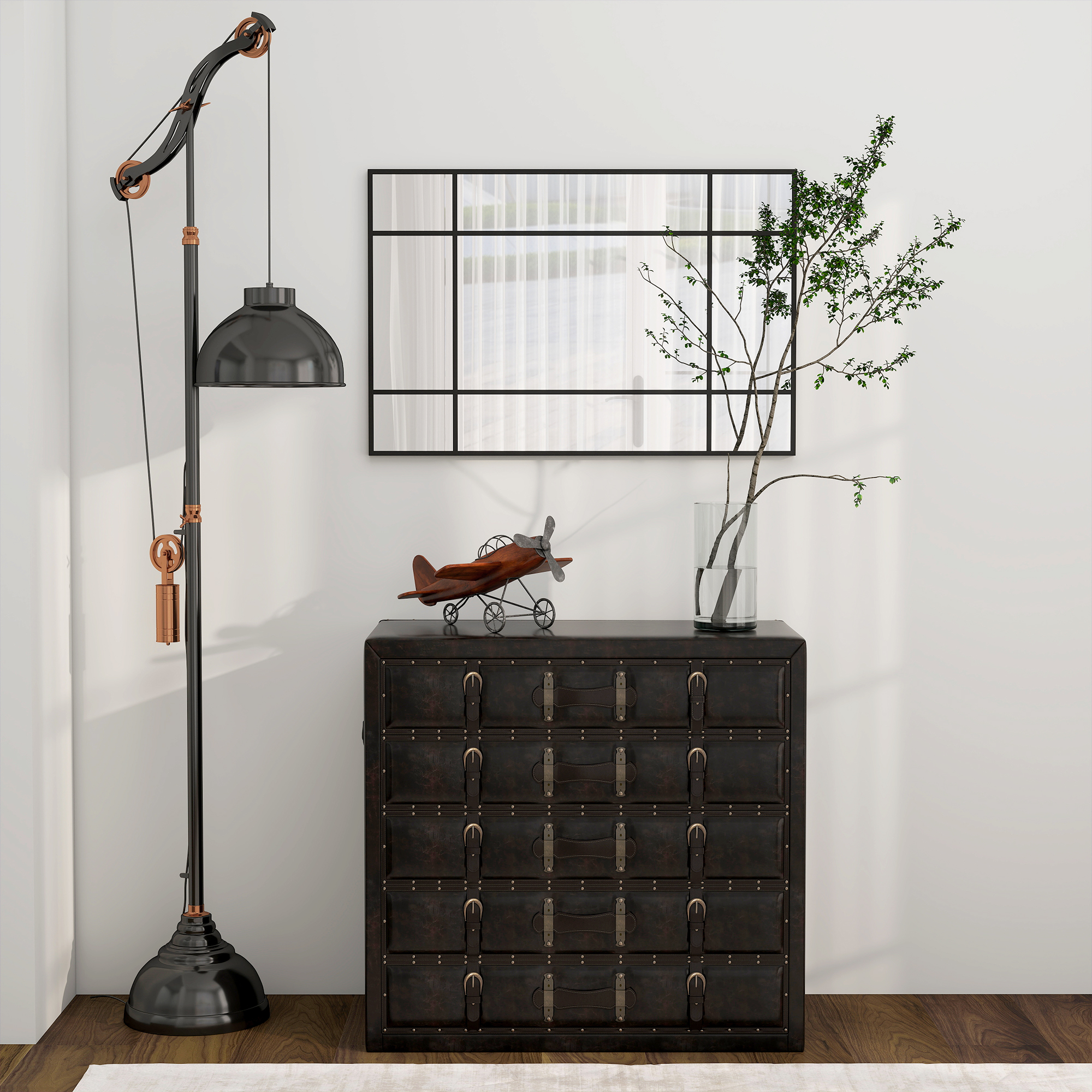  Oglinda Perete - Dreptunghiulara cu Cadru Metalic Stil Fereastra [7]