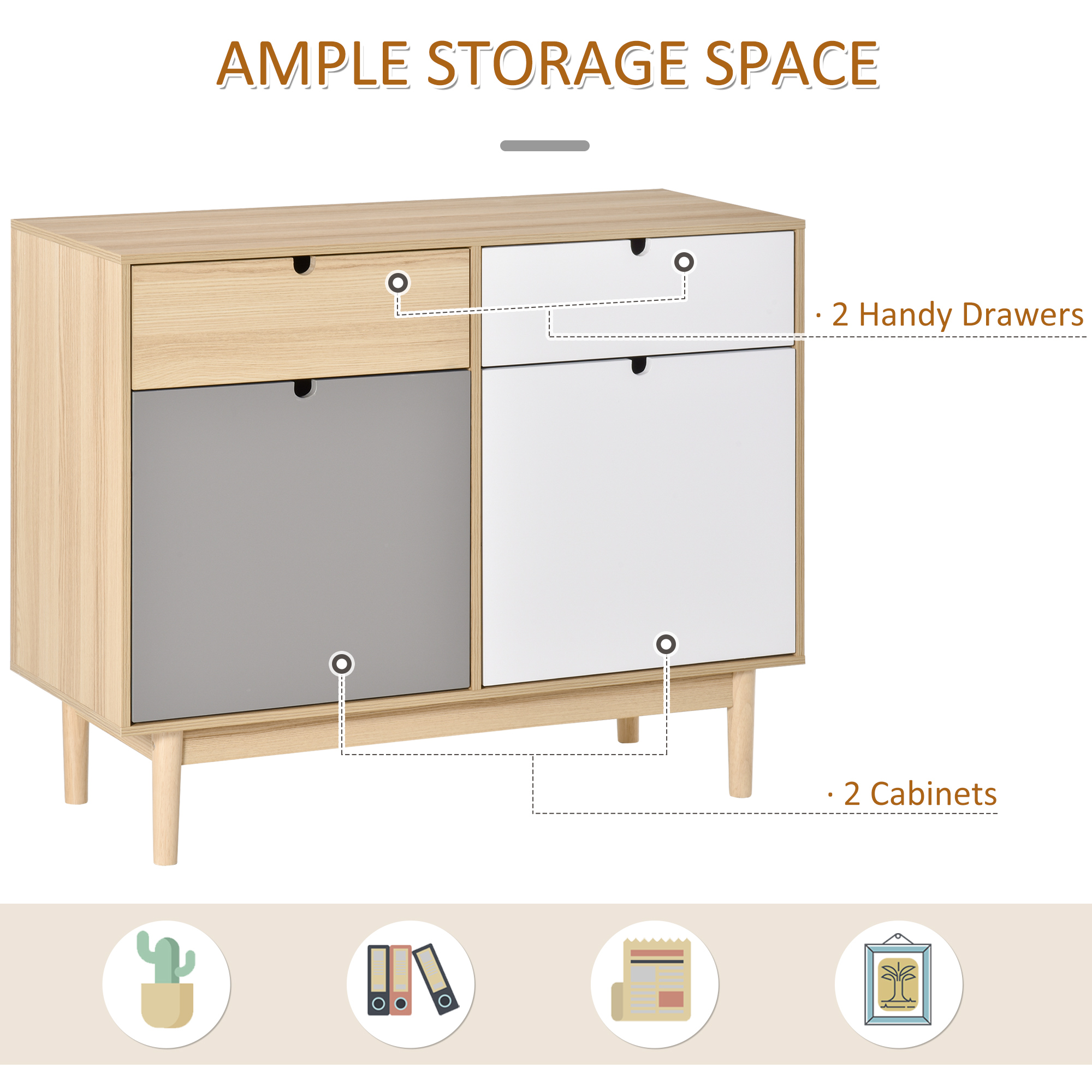  Dulapior Multifunctional Nordic - 2 Usi & Sertare 100×40×79,5 cm [4]